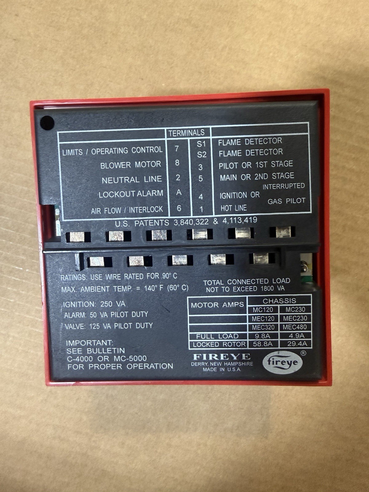 Fireye MC120 Chassis Modular M-Series II 120V 9.9A Plastic Metal Burner Control