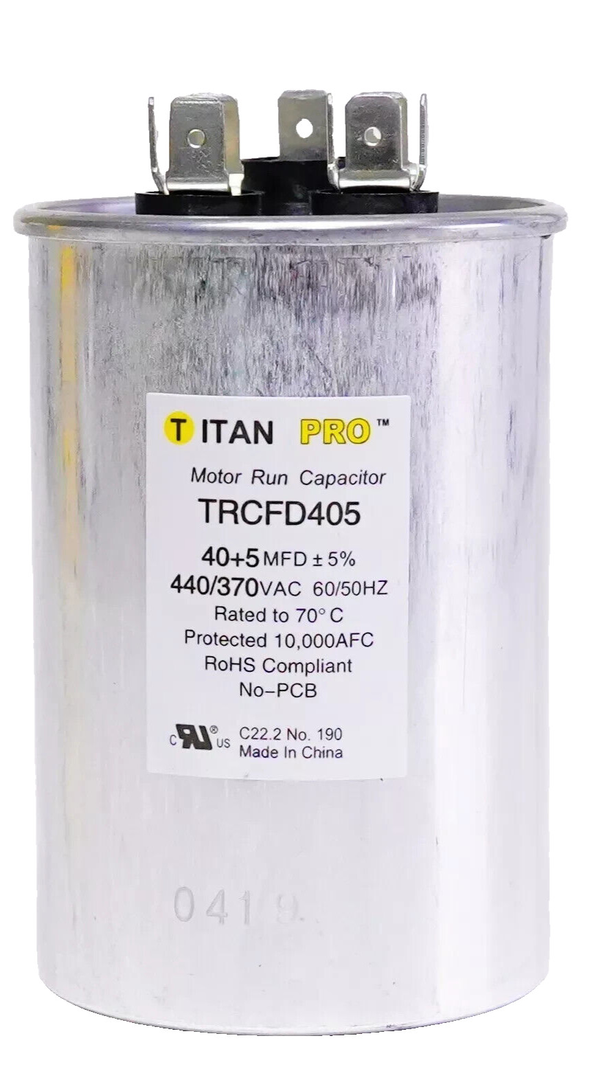 TitanPro TRCFD405 HVAC Round Motor Run Capacitor 40+5 MFD, 440/370Vac
