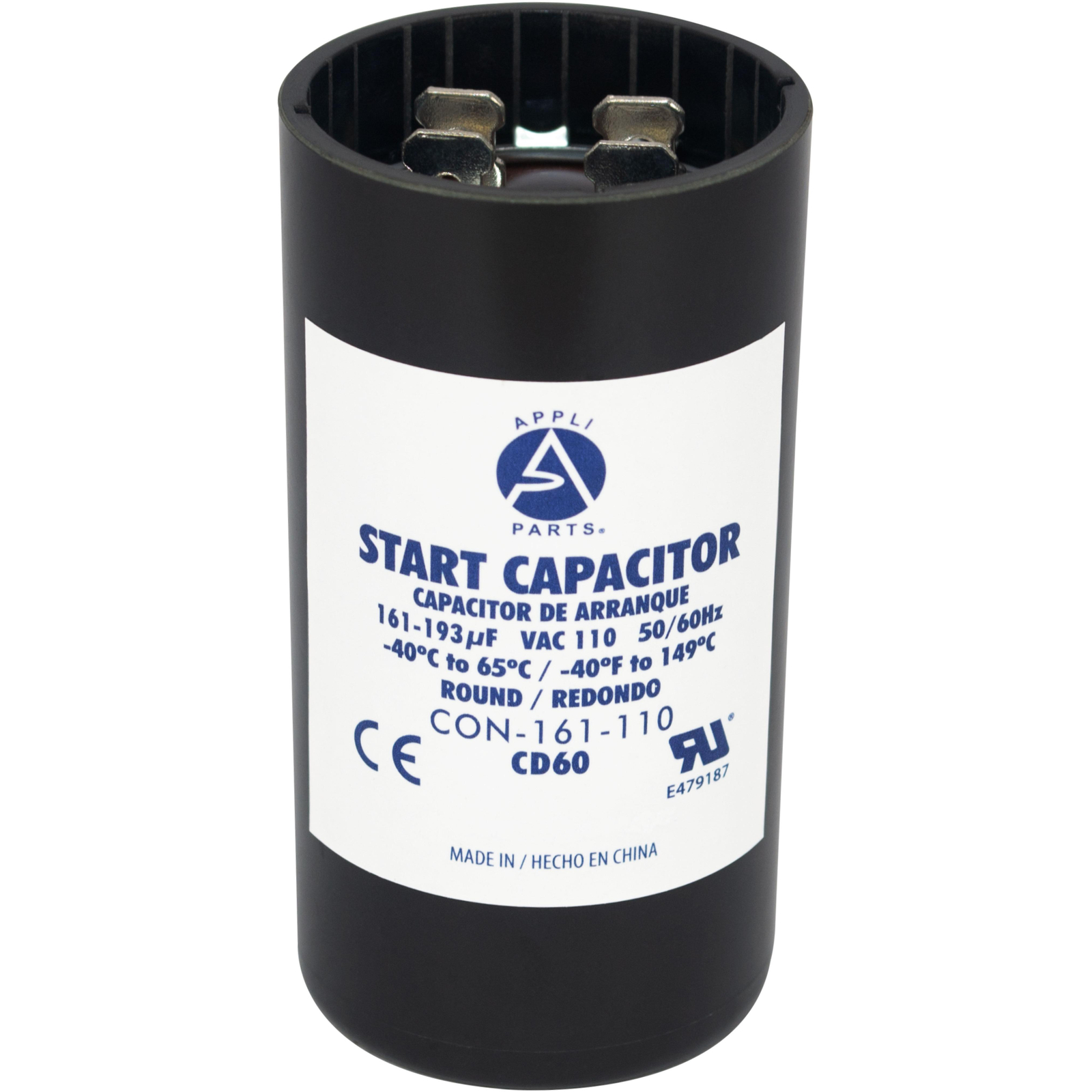 Appli Parts motor start capacitor 161-193 Mfd (microfarads) uF 110-125 VAC unive