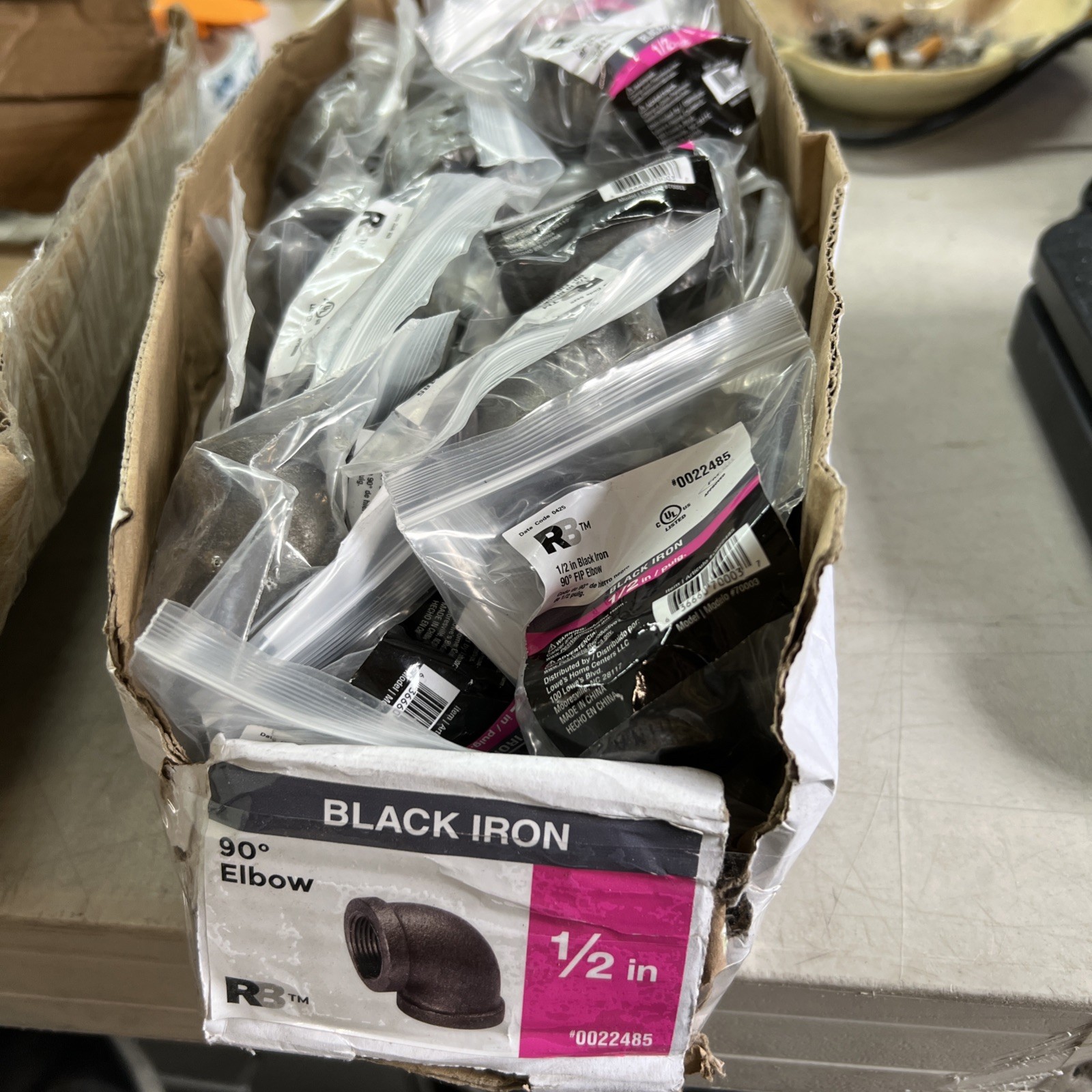Full Case Of 50 RB Black Iron 1/2″ 90 degree FIP Elbow 22485
