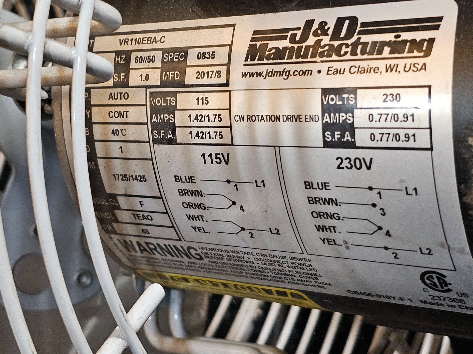 J & D VBG12 1PH S-Variable 12″ Green Breeze HAF Fan With 10′ Cord *USED/WORKING*
