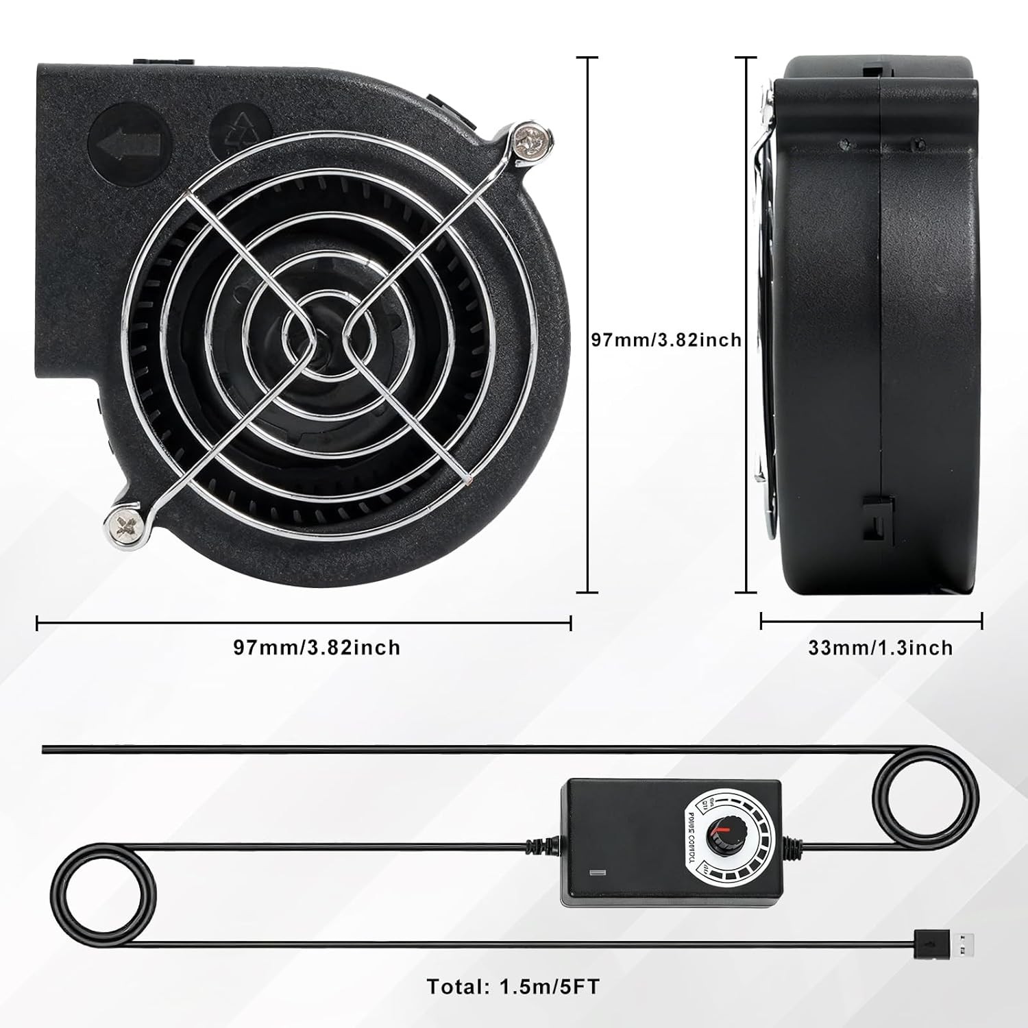 BBQ 97mm × 33mm Blower Fan, High Airflow 110V 120V Variable Speed Centrifugal F