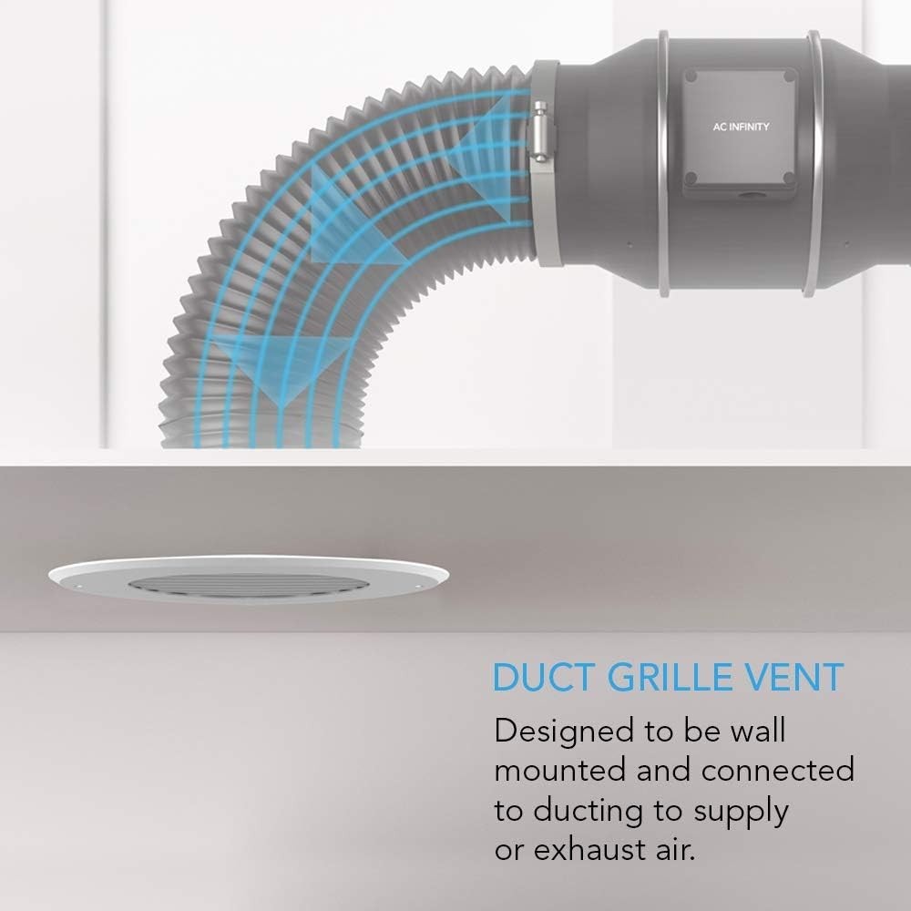 AC Infinity Wallmount Duct Grille Vent 8″, Metal Heating Cooling Vent/Exhaust