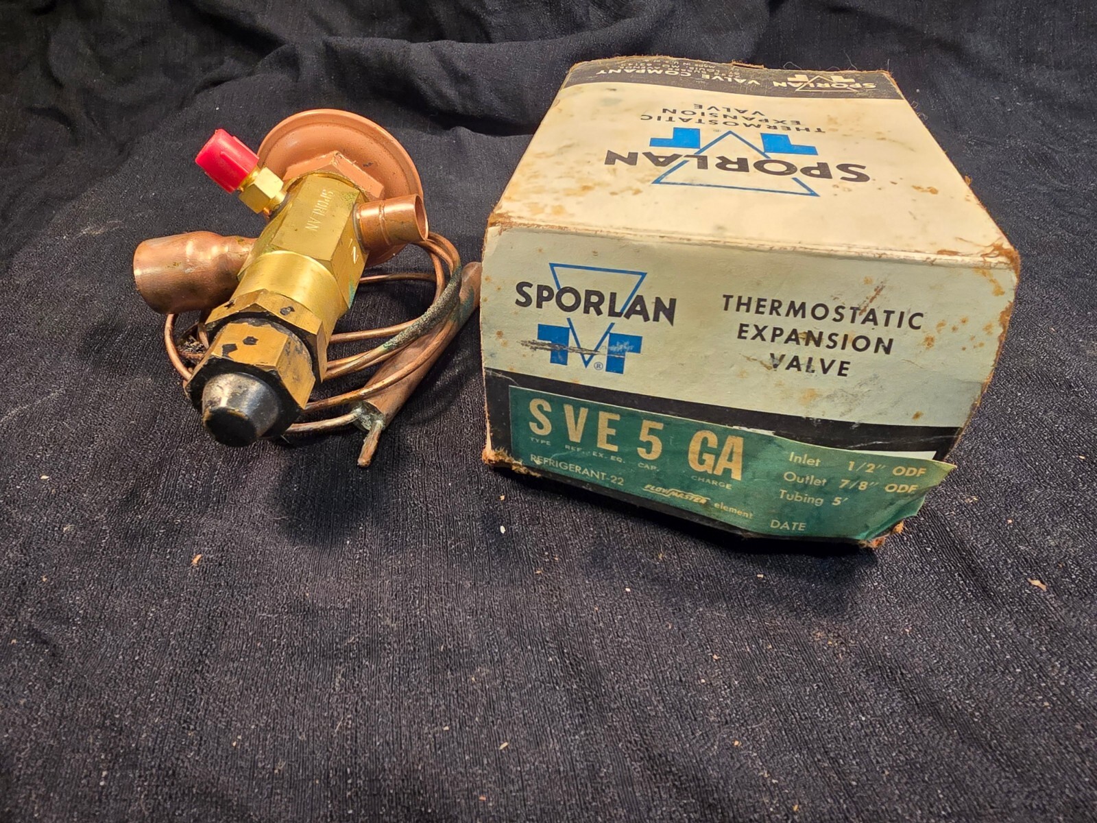 SPORLAN SVE5GA Thermostatic Expansion Valve 1/2″ Inlet: 7/8″ Outlet (NOS)