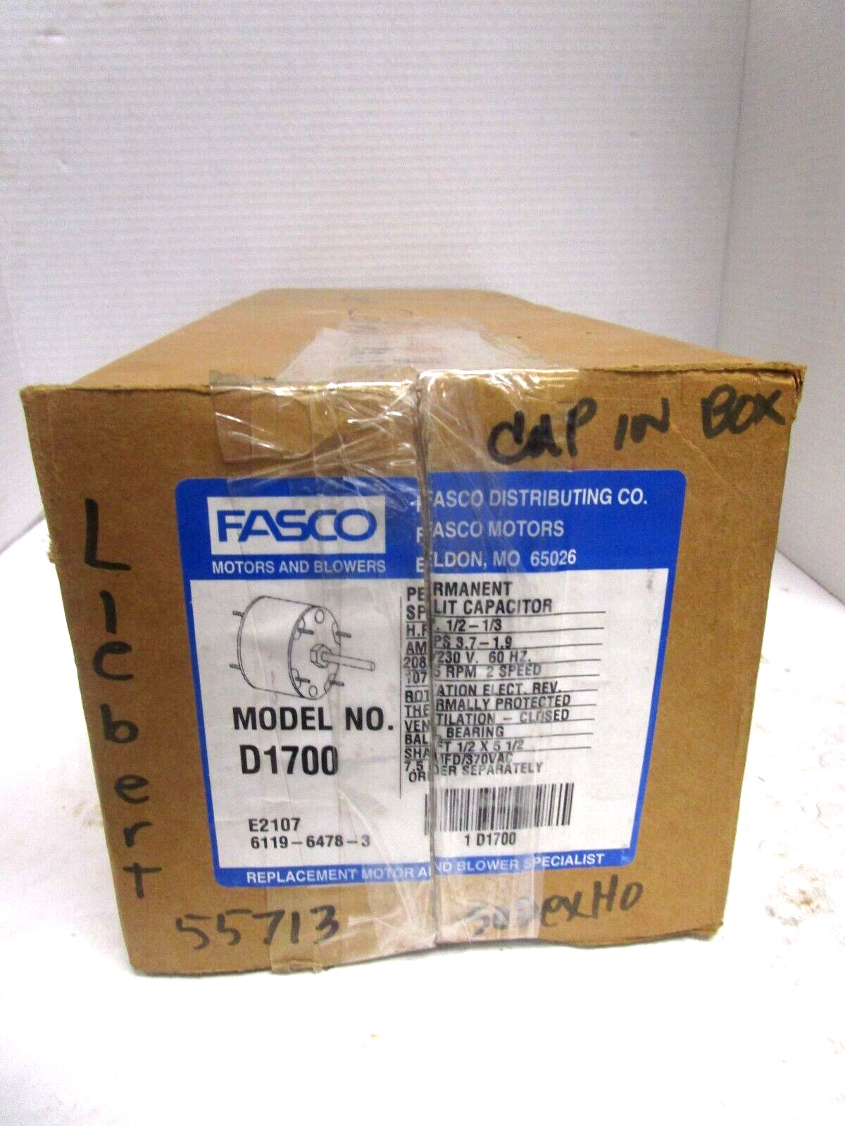 Fasco D1700 Motor 1/2-1/3 HP 208/230V 60Hz 1075 RPM 2 Speed