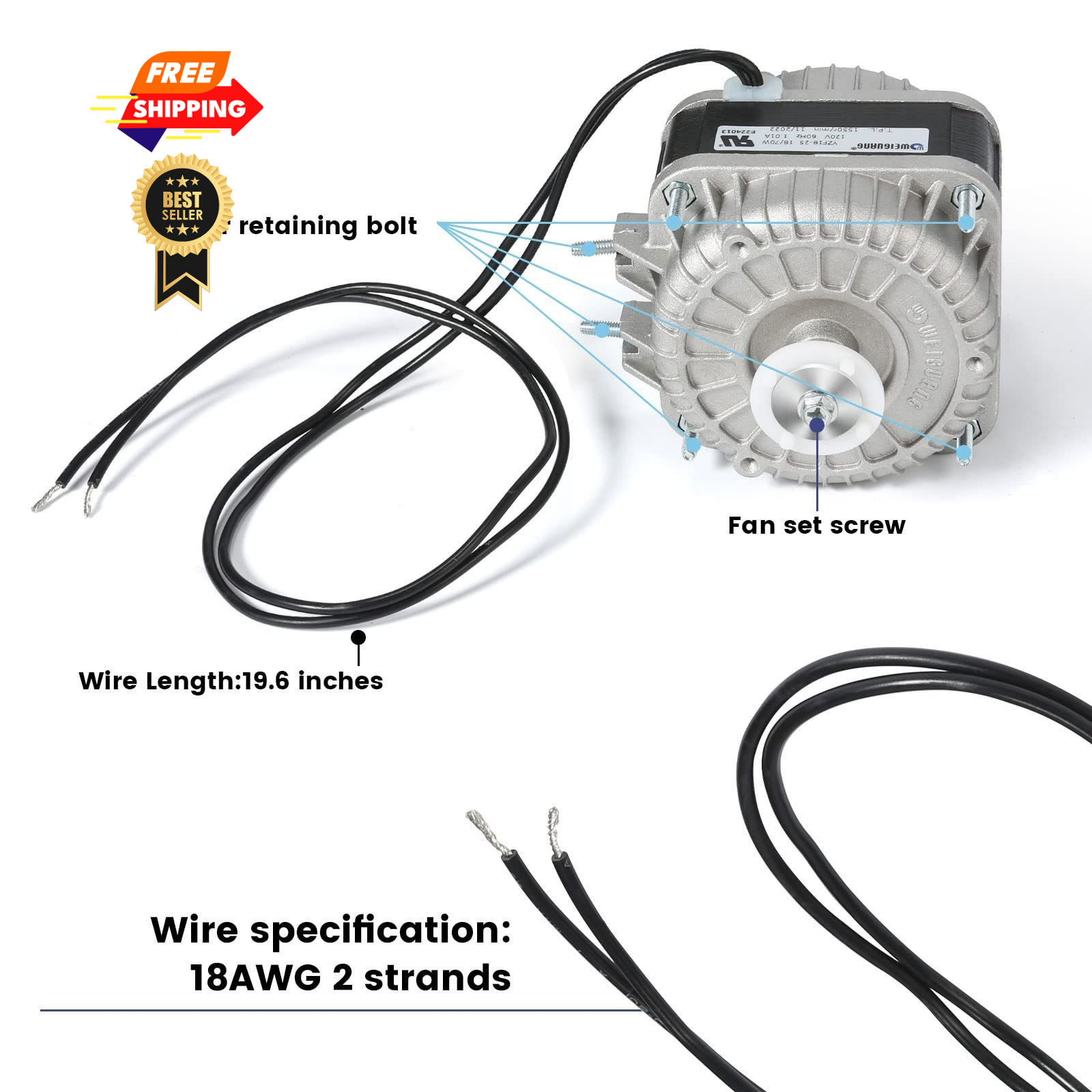 Condenser Fan AC Motor YZF10-20,Input Power 55W Output 10W Shaded Pole…