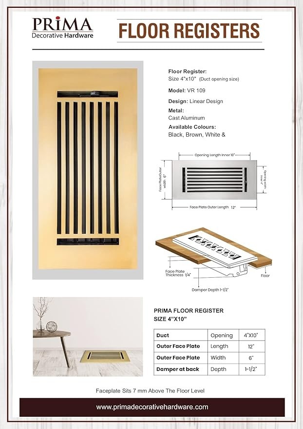 GOLD Brass Floor Register – Antique Brass GOLD 4″ x 10″ NEW