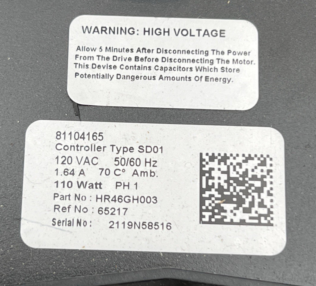 HR 46GH003 340793-762 FURNACE INDUCER MOTOR 81104165 CONTROLLER TYPE SD01