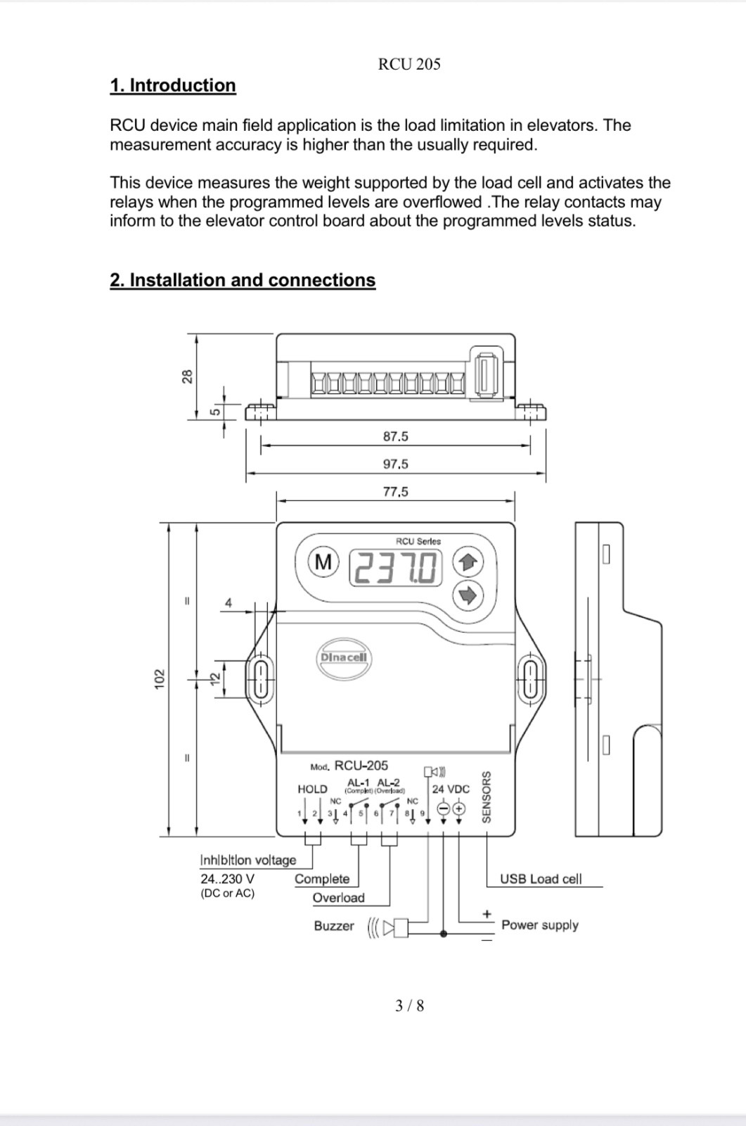 Dinacell RCU205 Overload Control Unit for Elevators & Lifts CUSTOMS INCLUDED