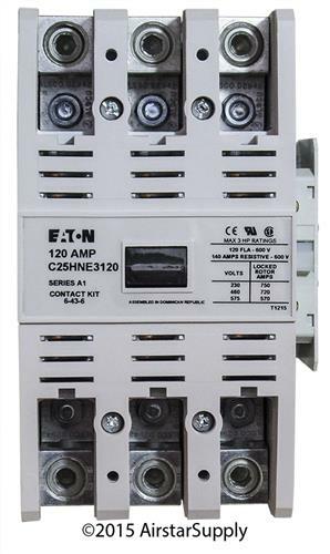 120 Amp Contactor C25HNE3120A Eaton / Cutler Hammer 3 Pole 120 V Volt Coil