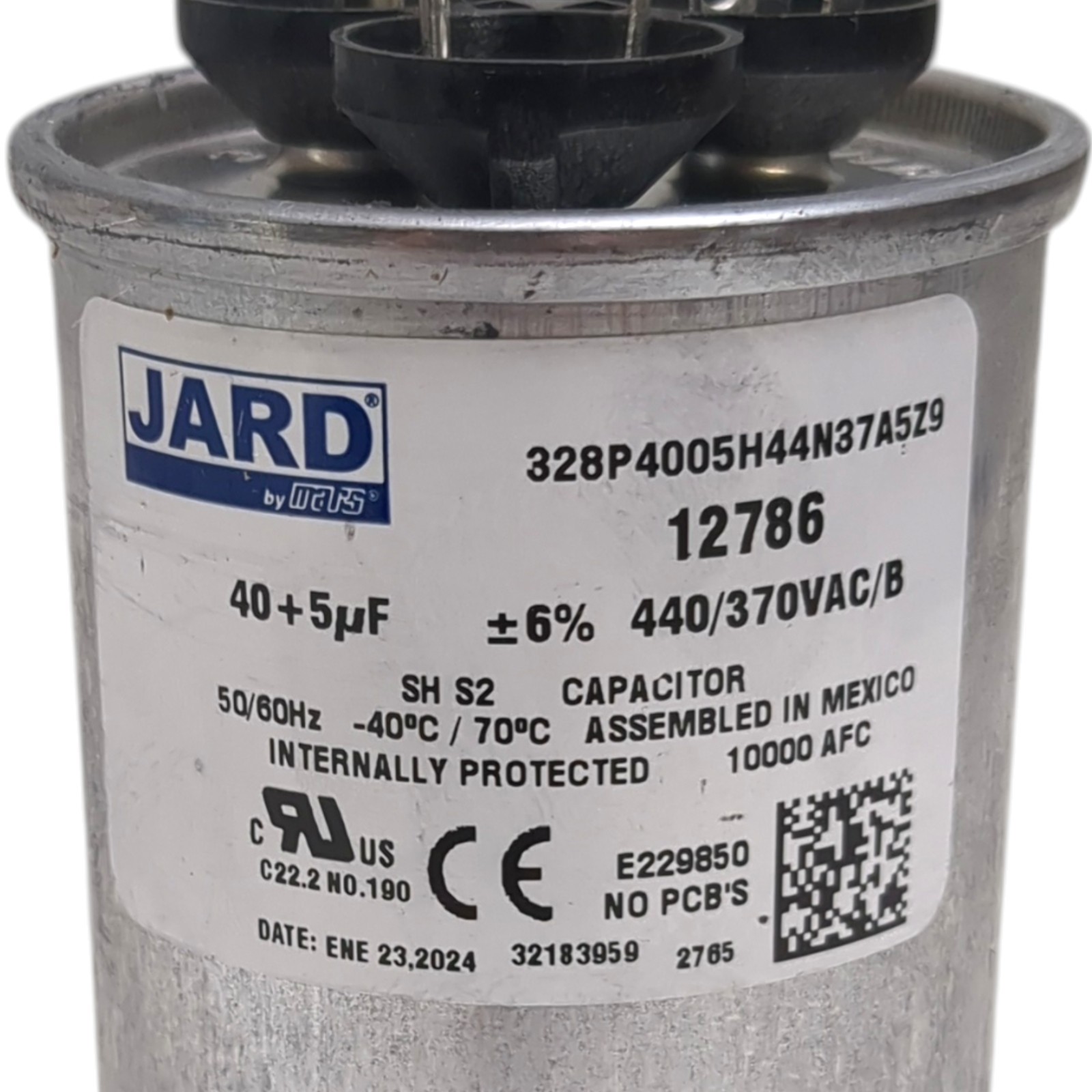 MARS/JARD 12786 40 + 5 uf MFD 370 440 VAC Round Dual Capacitor
