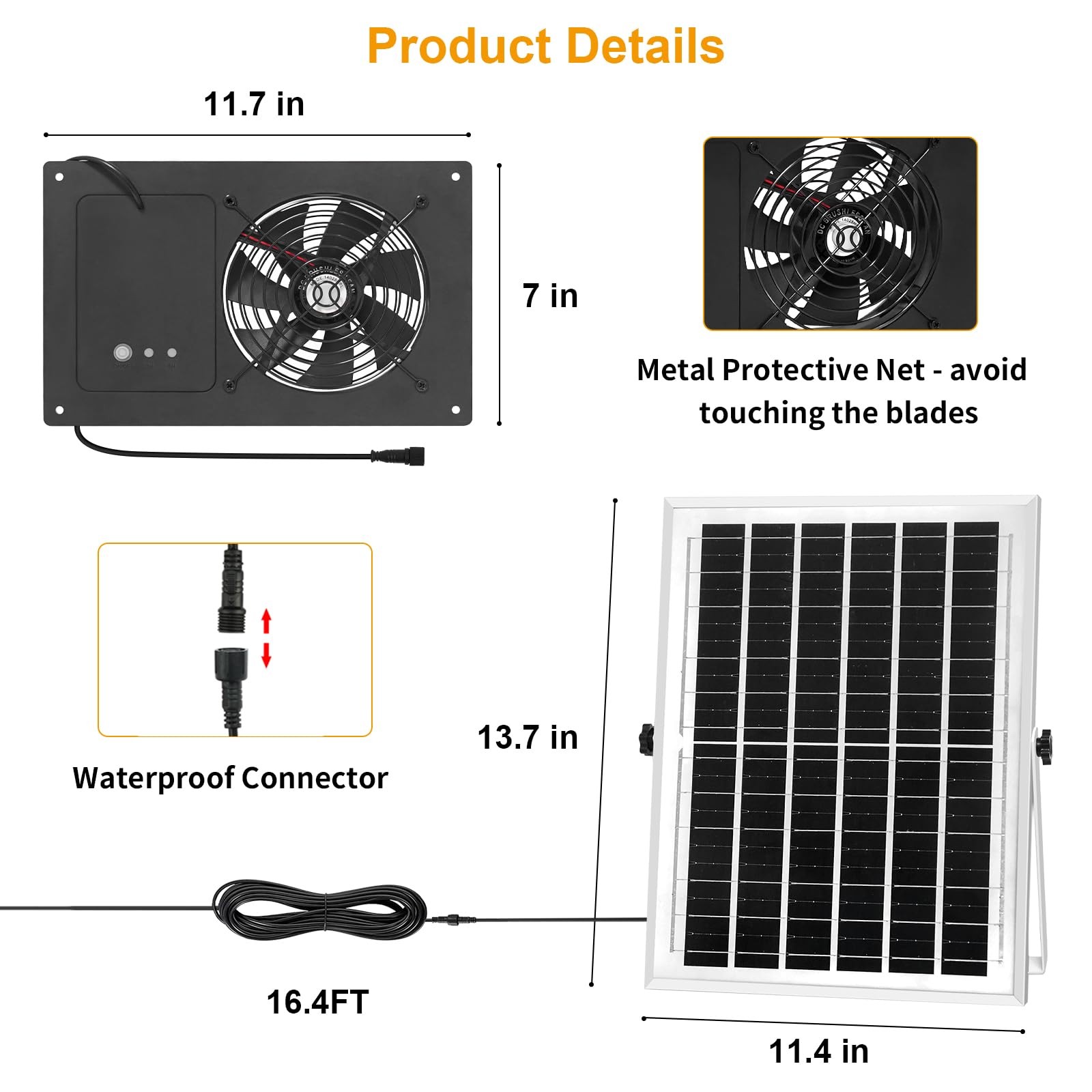 Ladate Solar Exhaust Fan Battery And 3H/6H Timer High Speed Ip65 Waterproof