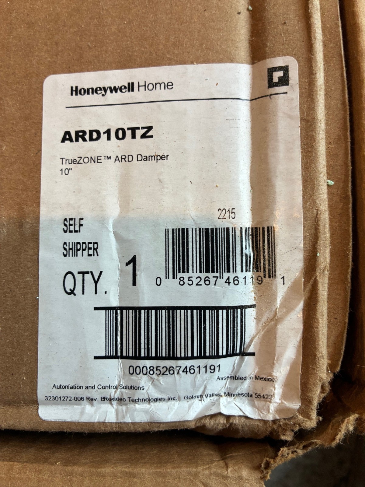 Honeywell TrueZONE Round Supply Damper (ARD10TZ)