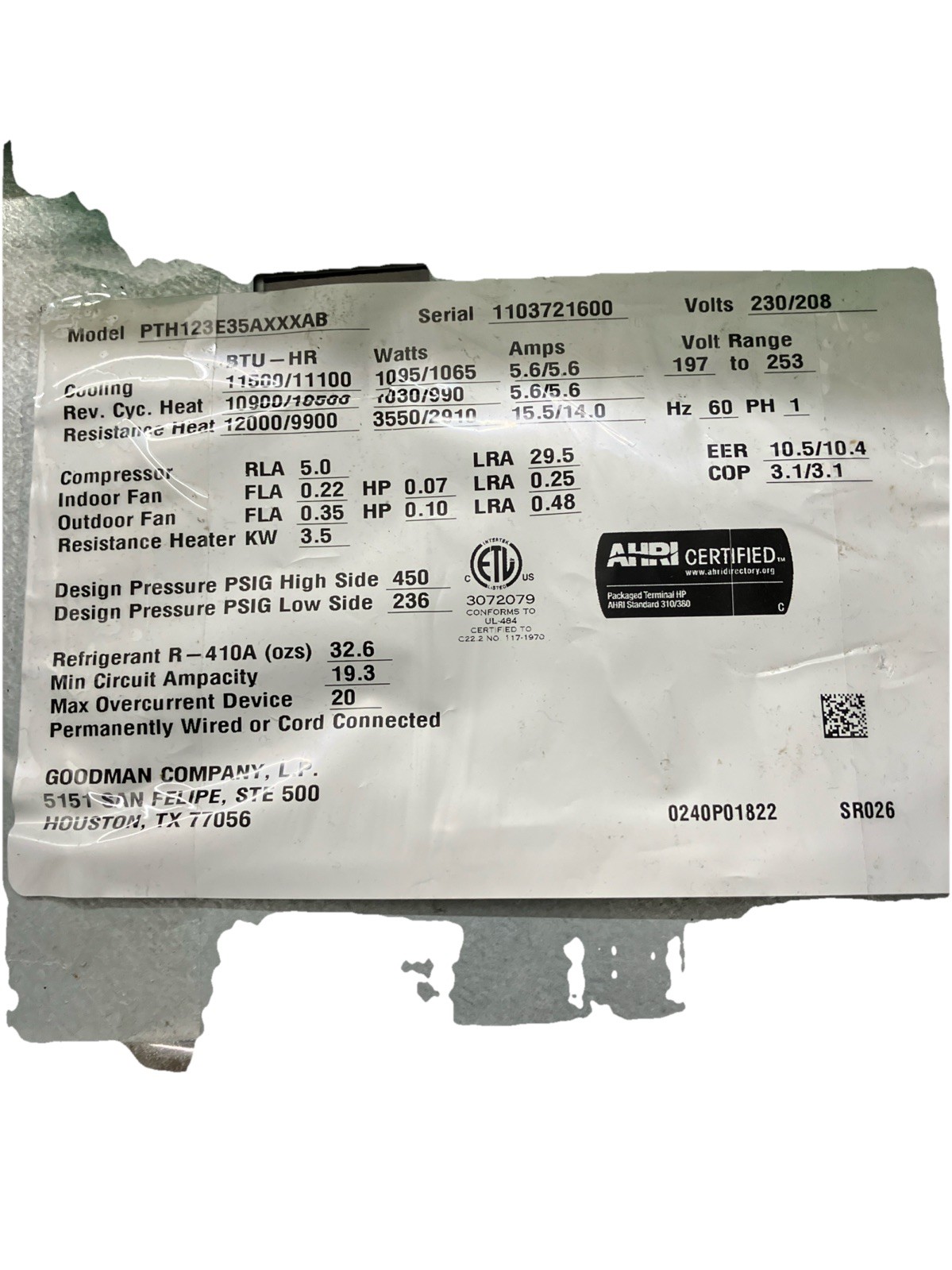 PWB-1244A4-0000 AMANA 40-1129Q-A21 GOODMAN PTAC PCBCP131 Control Circuit Board