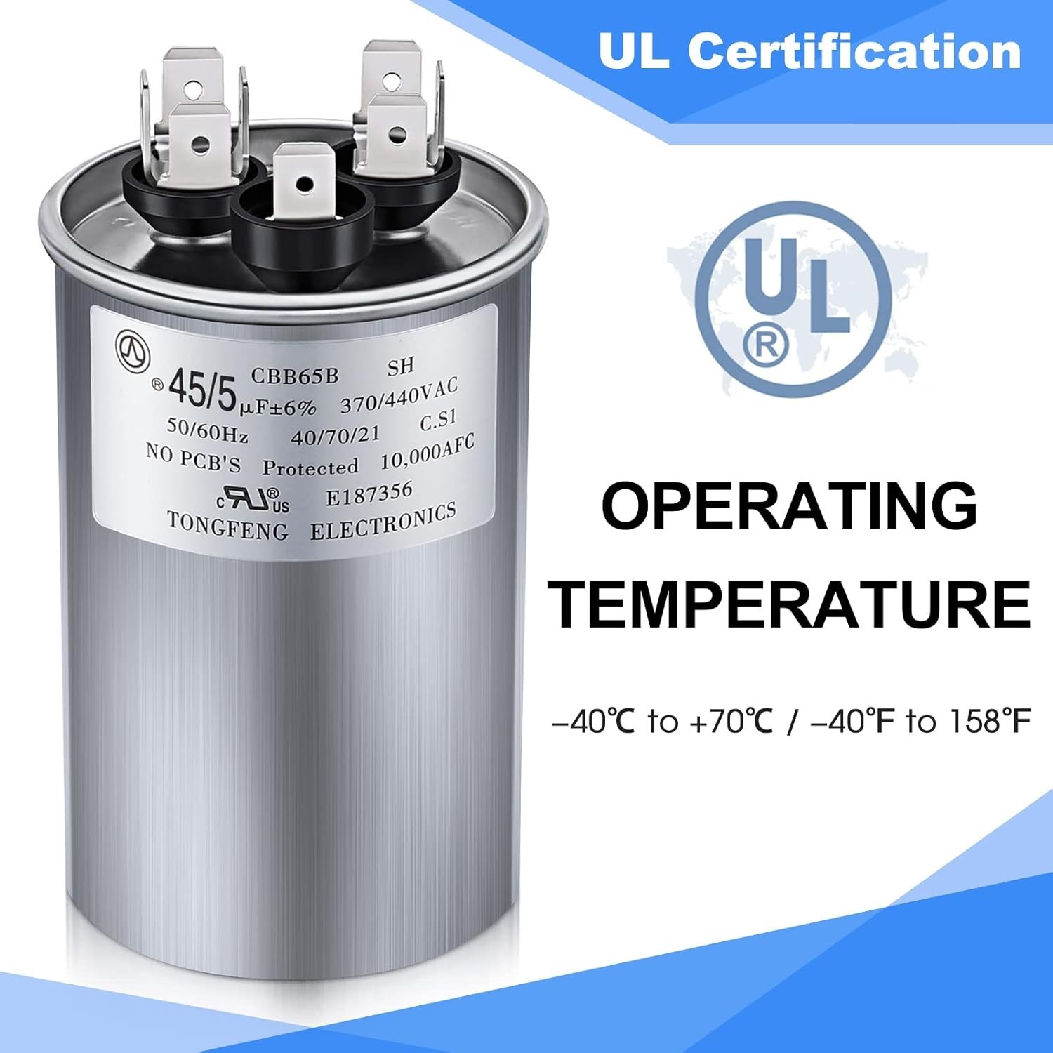 Durable 45/5 µF Round Capacitor – 370V/440V for HVAC Applications, Certified