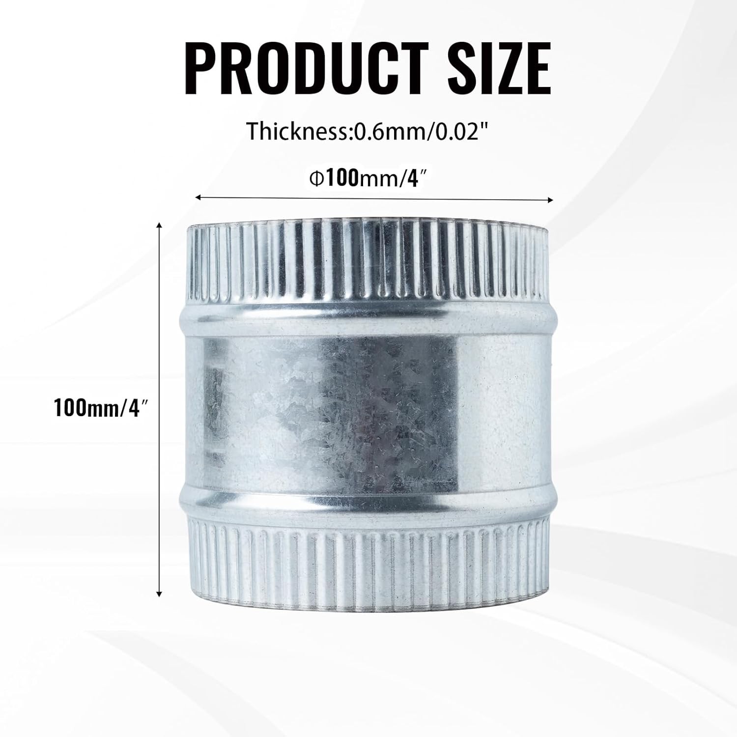 4 Inch Round Galvanized Steel Duct Connector – Metal Ventilation Pipe Coupler –