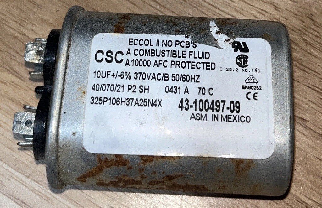 Rheem 43-100497-09 Capacitor 325P106H37A25N4X 10 UF 370 VAC USED **TESTED**