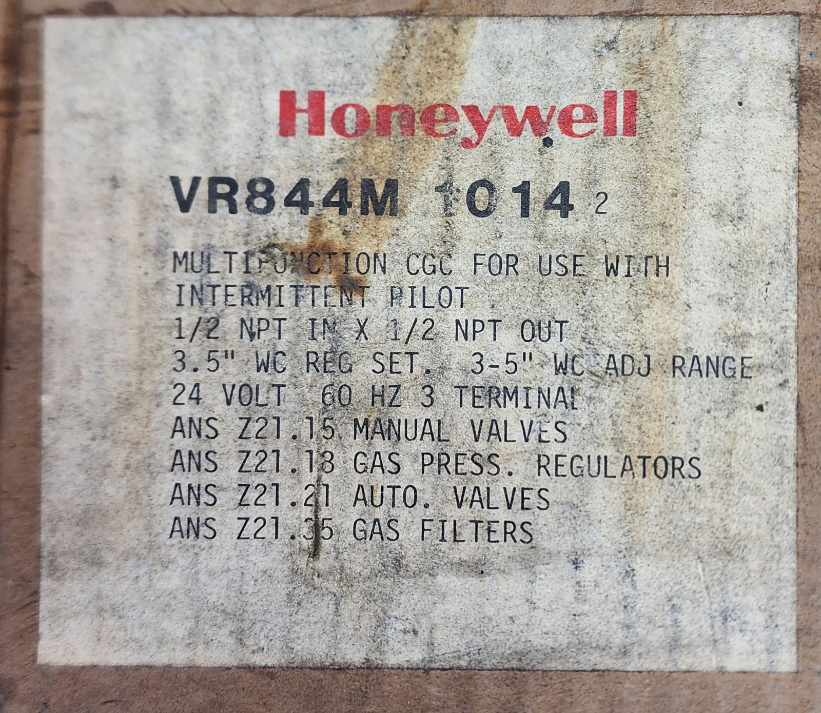 Honeywell VR844M1014 24 V 60 Hz Natural Gas Valve in 1/2″ out 1/2″ VR844M 1014