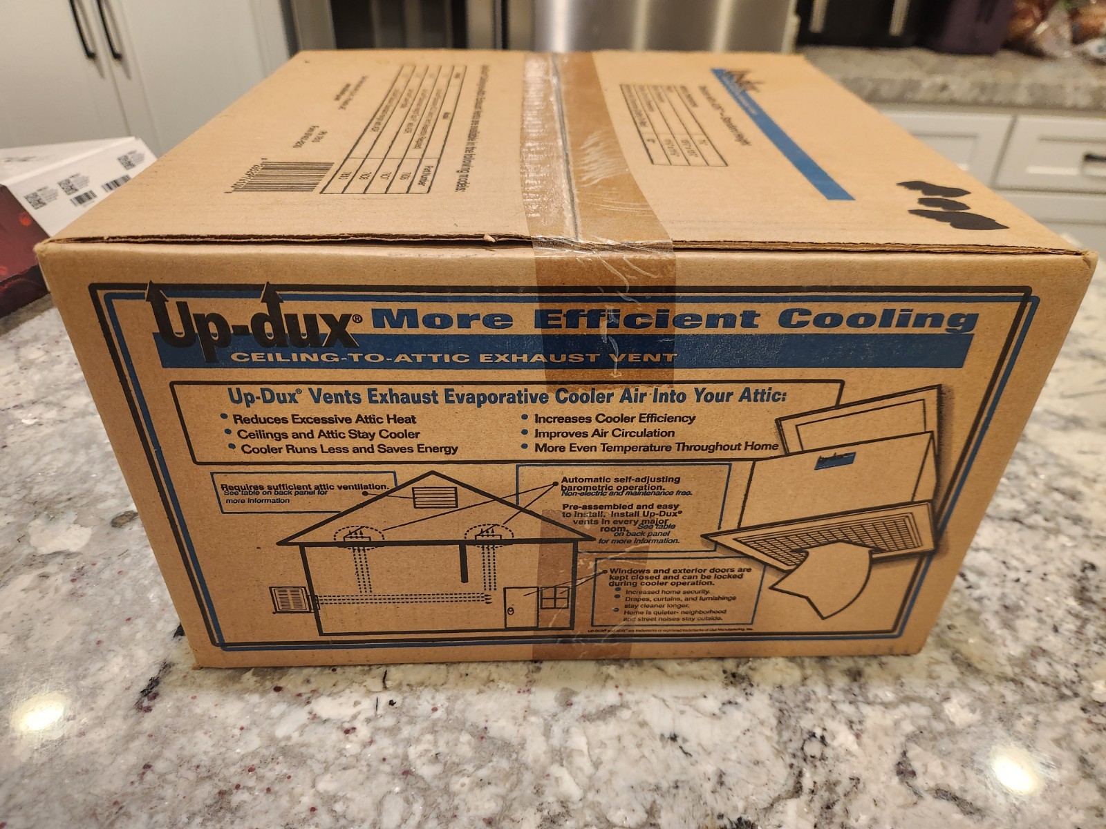 Exhaust Vent Attic Ceiling Up-Dux 14″ x 7-1/4″ Deluxe Model White with ADR NEW