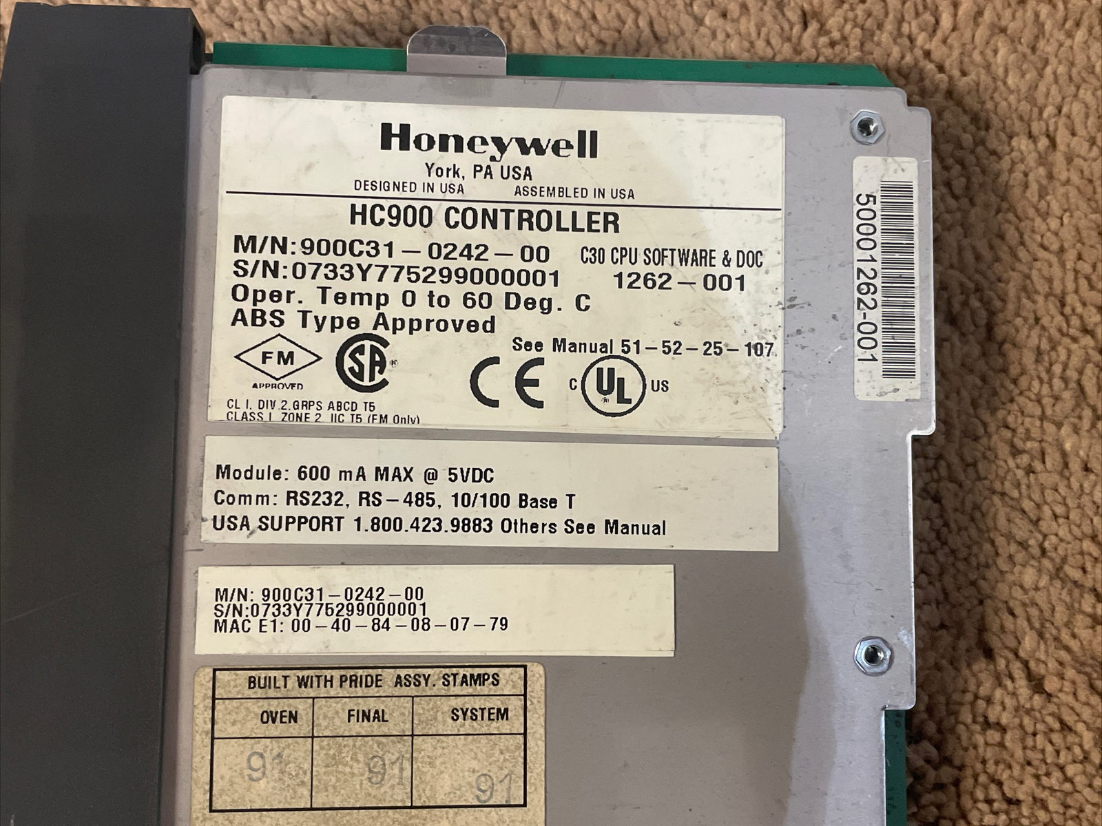 Refurbish HONEYWELL HC900 Controller, M/N: 900C31-0242-00