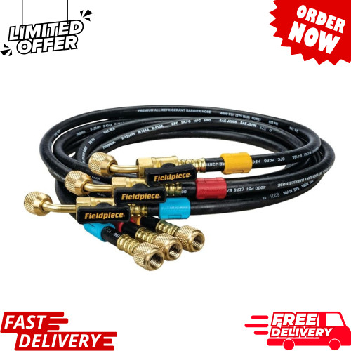 Fieldpiece HR3B Refrigerant Hose Set 3-Pack 5ft 1/4″ SAE Flare Ball Valves HVAC