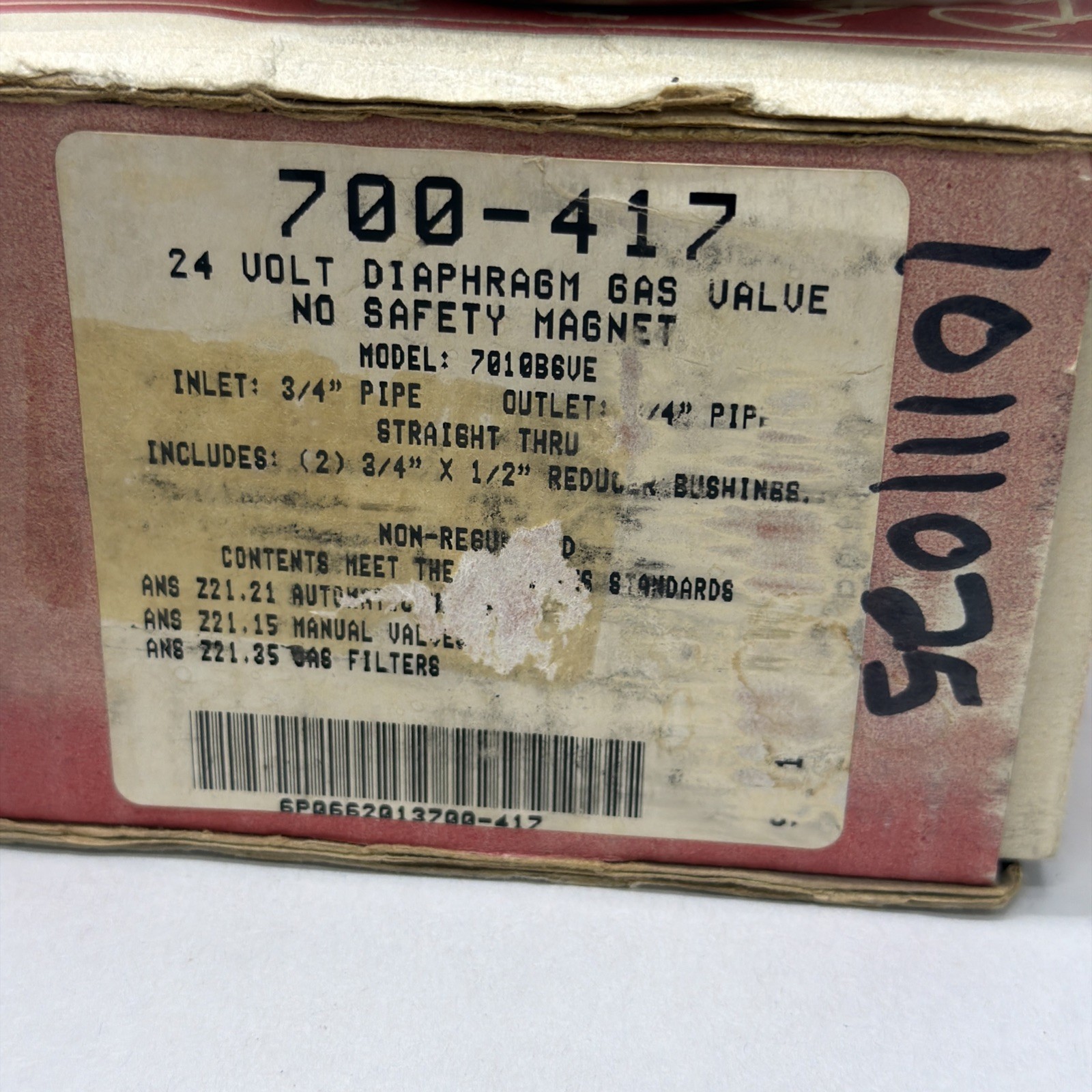700-417 ROBERTSHAW 24V DIAPHRAGM GAS VALVE -MODEL 7010BGVE- 3/4″ IN 3/4″ OUT