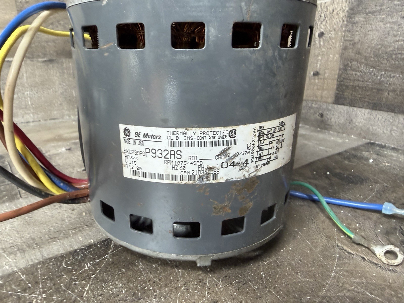 GE Motors 5kcp39pgp932as Blower Motor 3/4HP 1060RPM 3SPD 1PH 115V 60Hz 11.00A