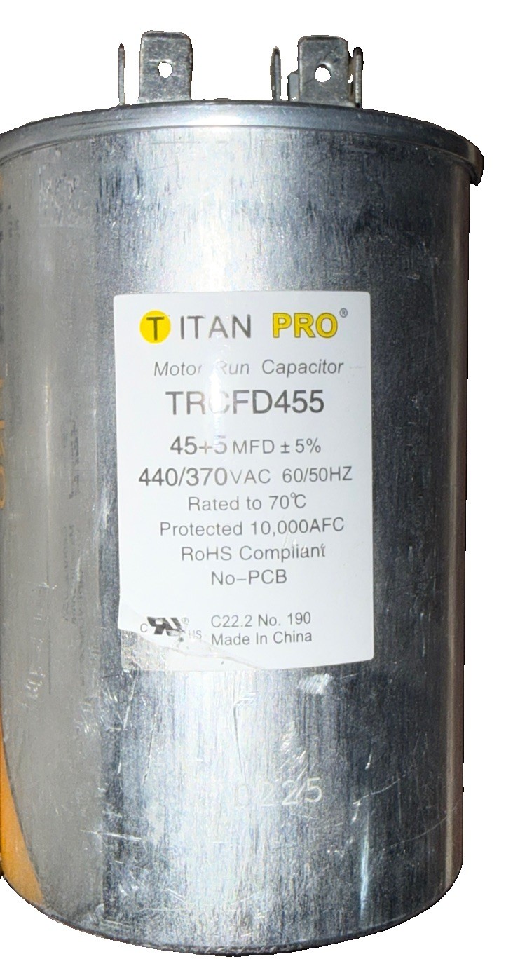 TitanPro TRCFD455 HVAC Round Dual Motor Run Capacitor. 45/5 MFD/UF440/370 Volts