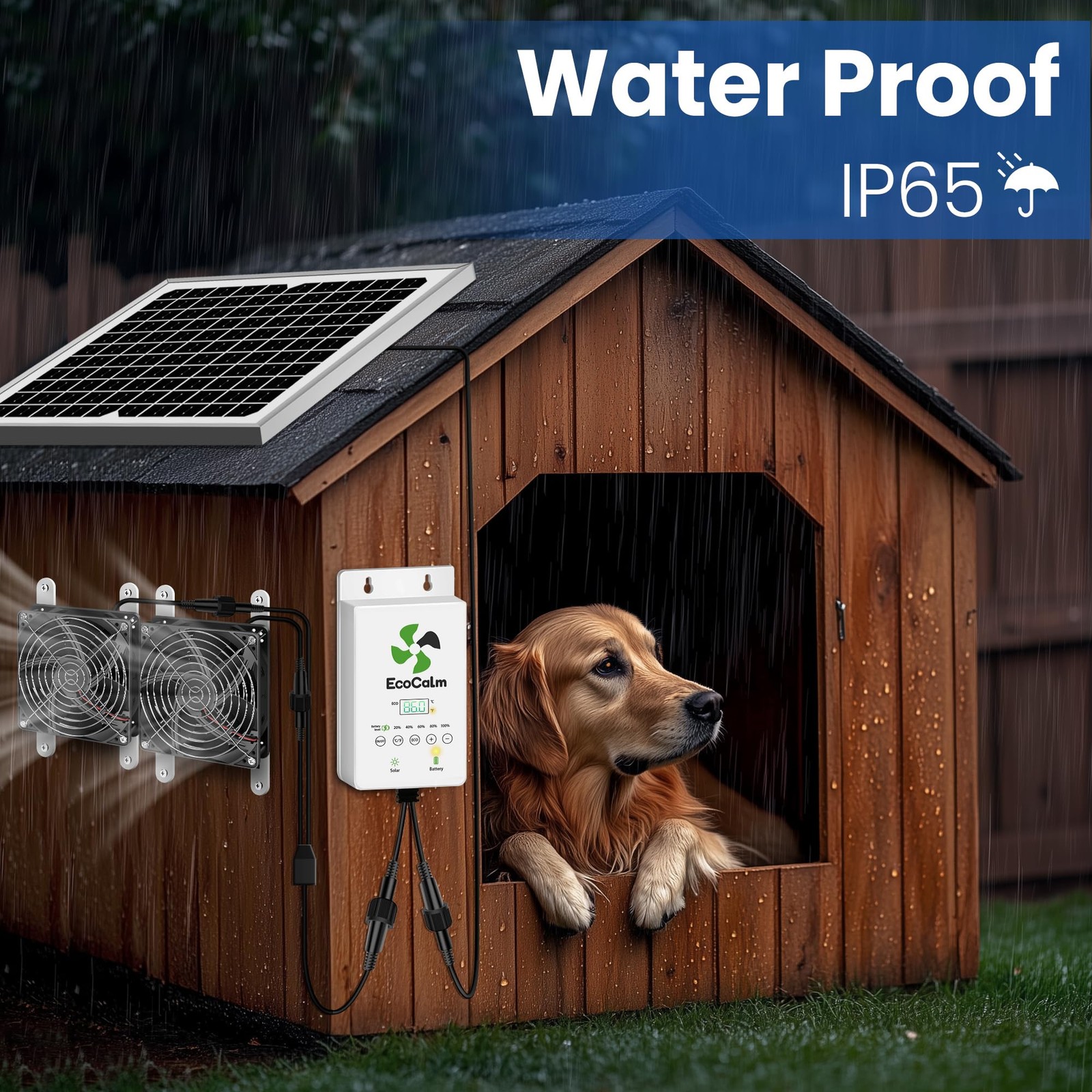 ecoCalm Solar Exhaust Fan for Chicken Coop with Battery and Adjustable Black