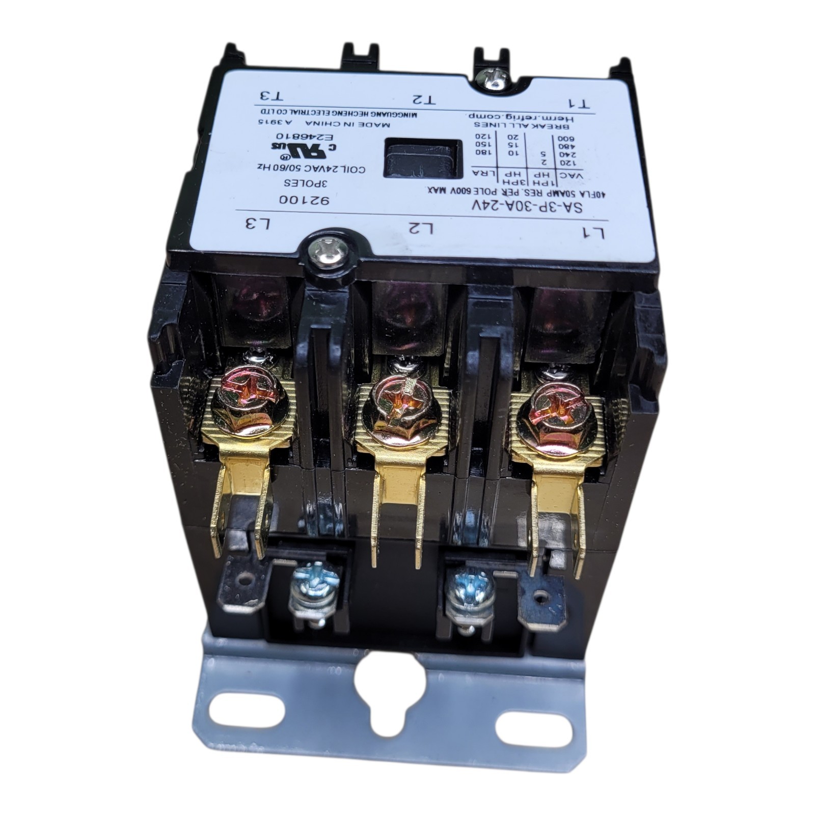 30A 3 Pole Contactor SA-3P-30A-24V 92100 Coil 24VAC 600V HVAC UL Listed