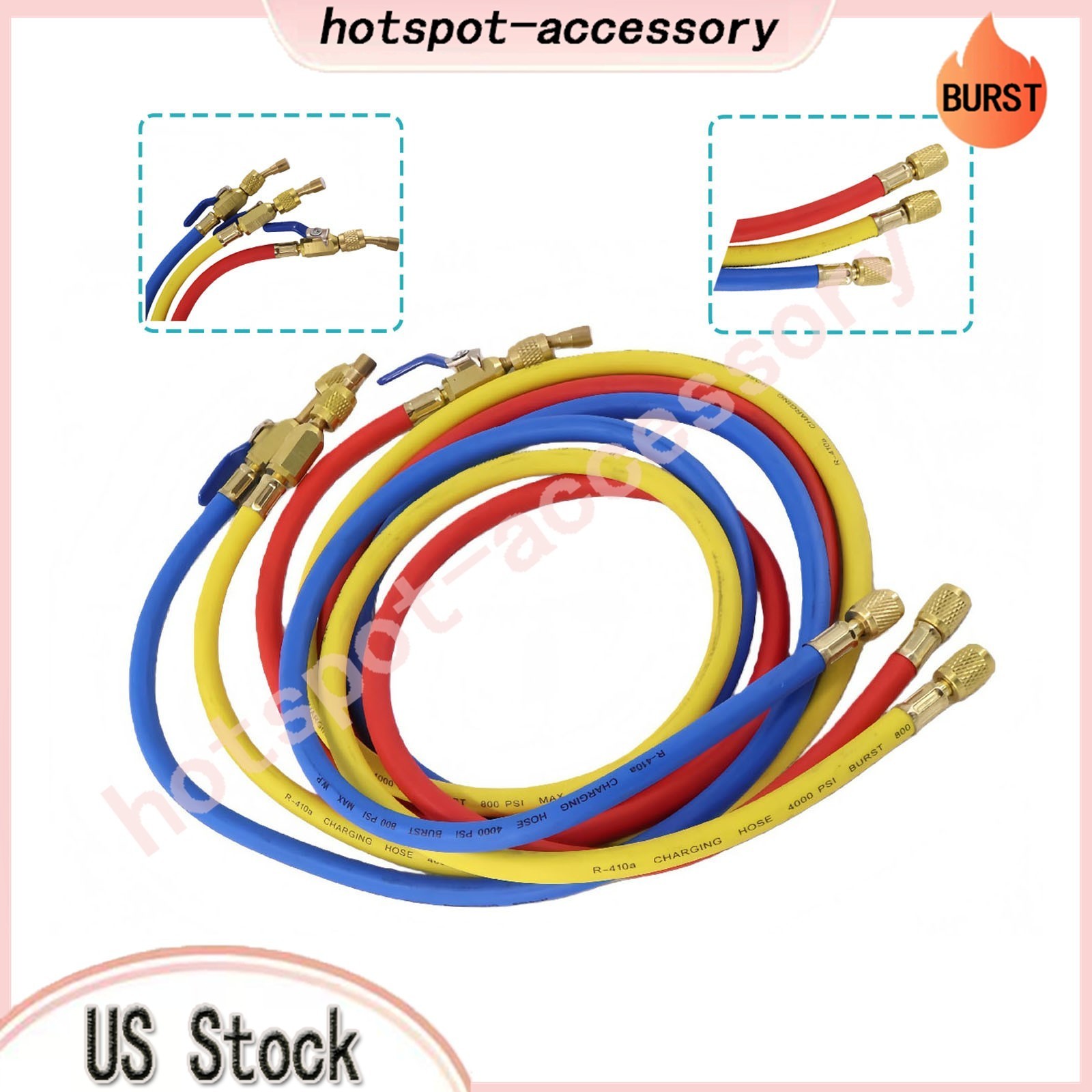3Pack 29986 Plus II 1/4″ Hose with Compact Ball Valve 72″ Fits R-410A Refrige US