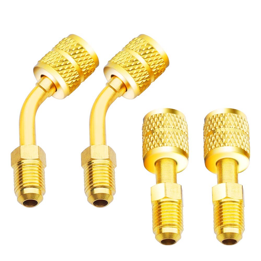 Zoizocp R410A Adapter 5/16″ SAE Female to 1/4″ 2 Straight + 2 Angled, Brass
