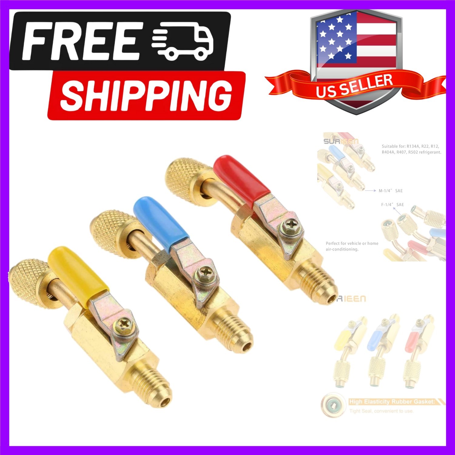 Air Conditioning Refrigerant Ball Valve 1/4’’ SAE, R410A R134A R12 R22 HVAC S…