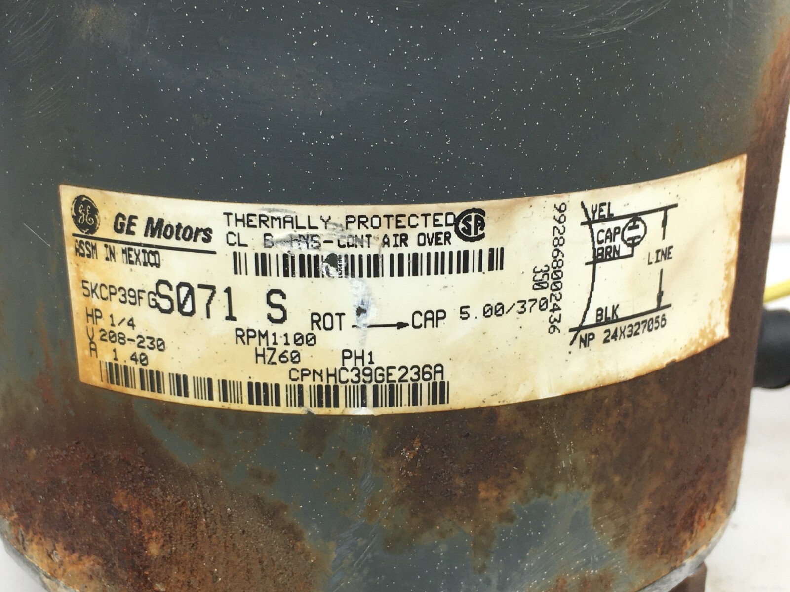 GE 5KCP39FGS071S Carrier HC39GE236A Condenser Fan Motor 1/4 HP 230V used #ME308