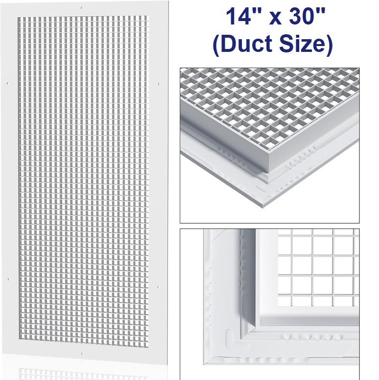 14×30 (Duct Size) Aluminum Eggcrate Return Air Grille, White, HVAC Vent Cover
