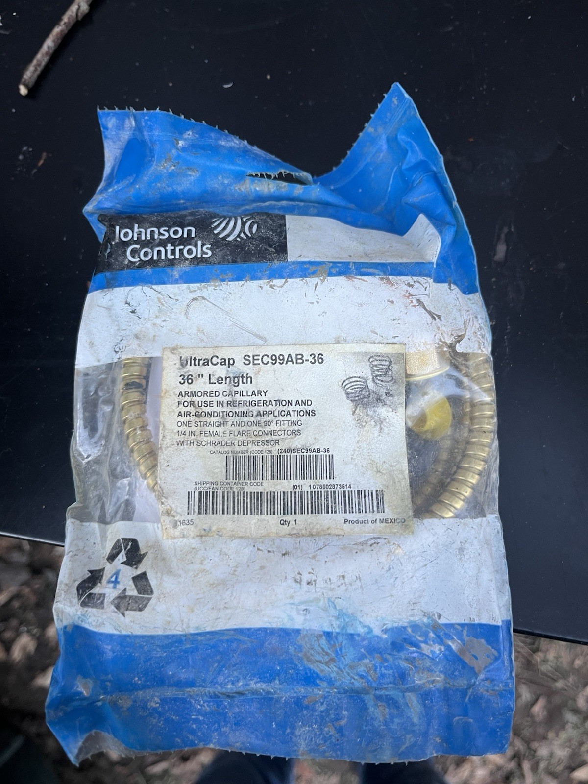 JOHNSON CONTROLS SEC99AB-36C Armored Capillary Tubing, 36 in, Copper 40G427