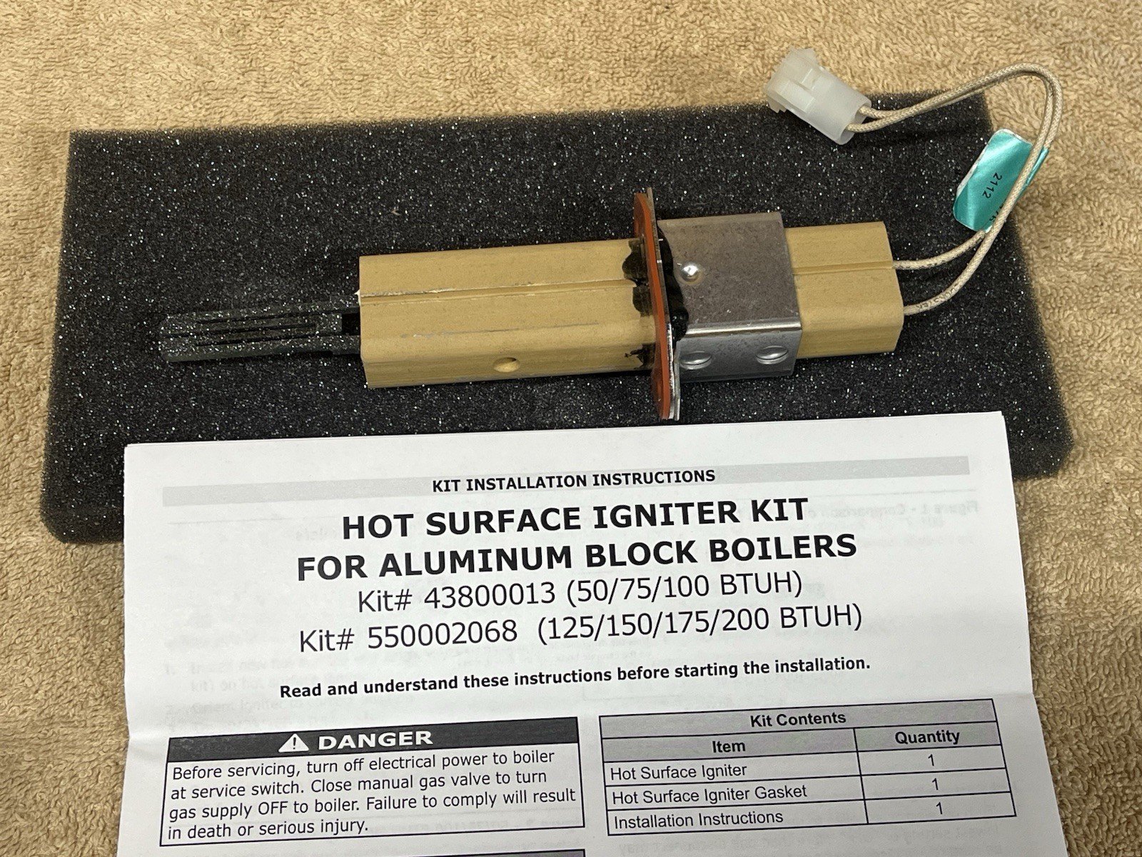 Hot Surface Ignitor Kit for Boiler, Model 271R, 6in, MPN 550002068