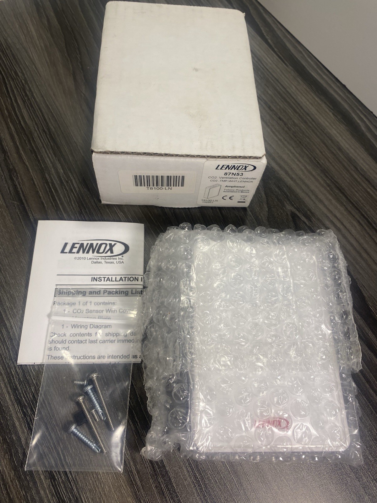 Lennox 87N53 Telaire T8100‑LN Ventostat White CO2 & Temp Sensor LCD 8000 Series