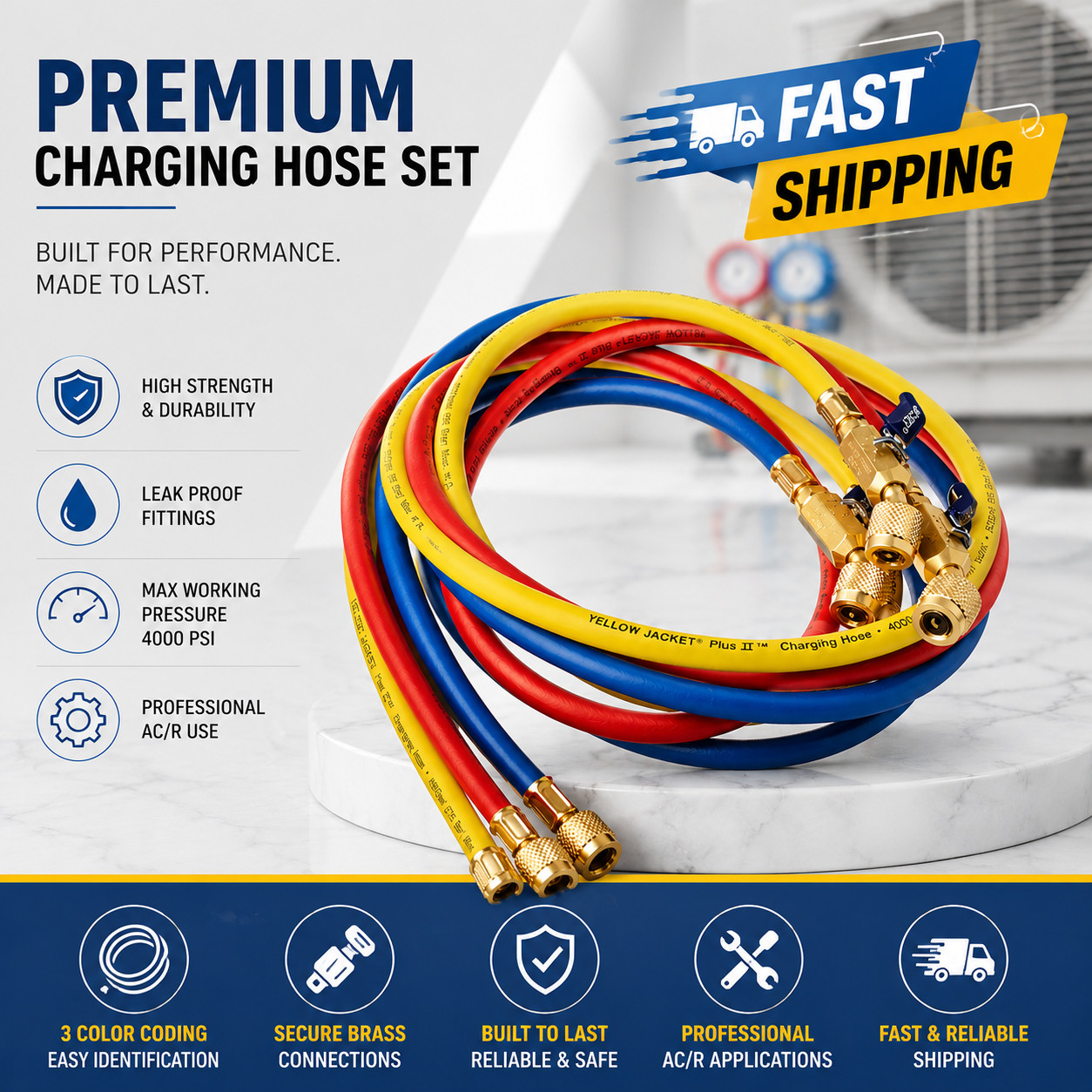 Yellow Jacket 29986 Plus II 1/4″ Hose with Compact Ball VALVES, 72″ (Pack of 3)