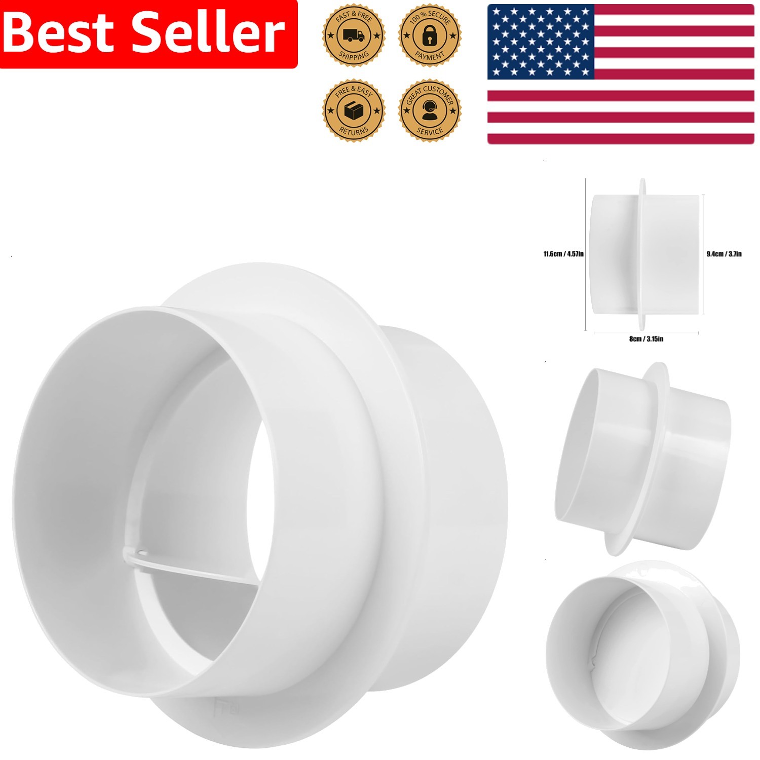 Inline Extractor Fan Vent Shutter 4 Inch Back Draught Damper Leak-Proof