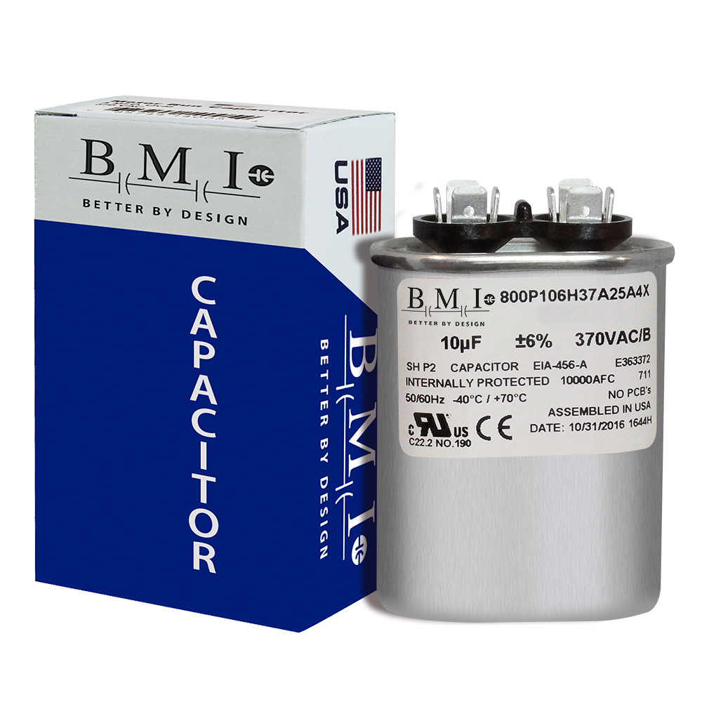 BMI Oval Run Capacitor 10 uf MFD 370 volt vac 50/60 hz replaces GE CAP011003O