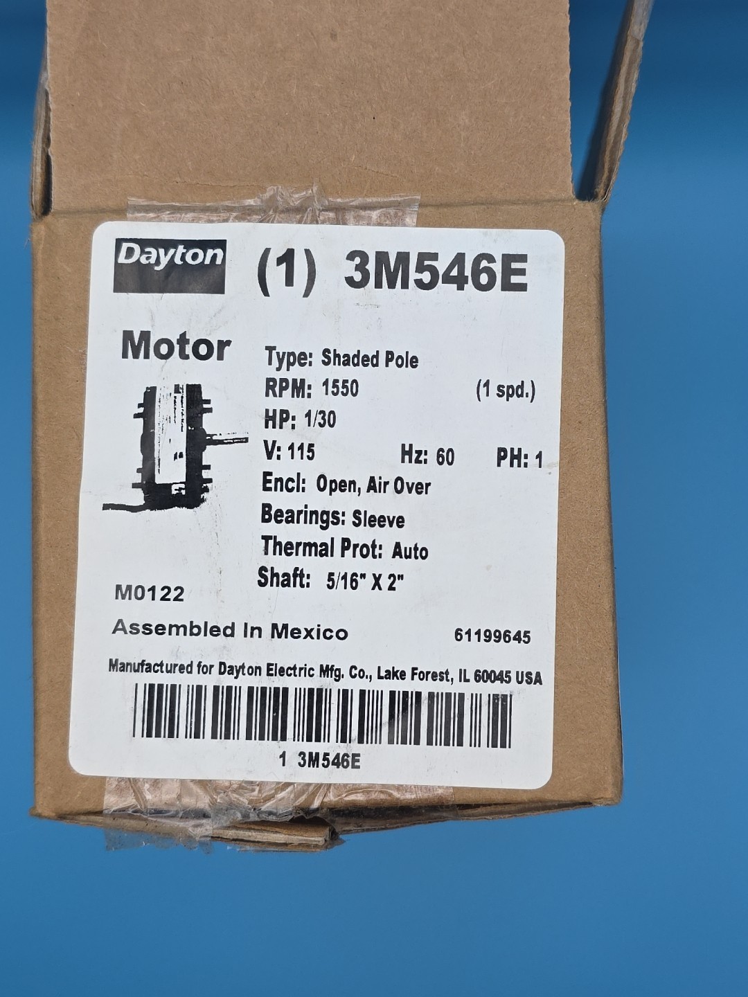 Dayton Blower Motor #3M546E RPM 1450, HP 1/30, V 115 HVAC NOS