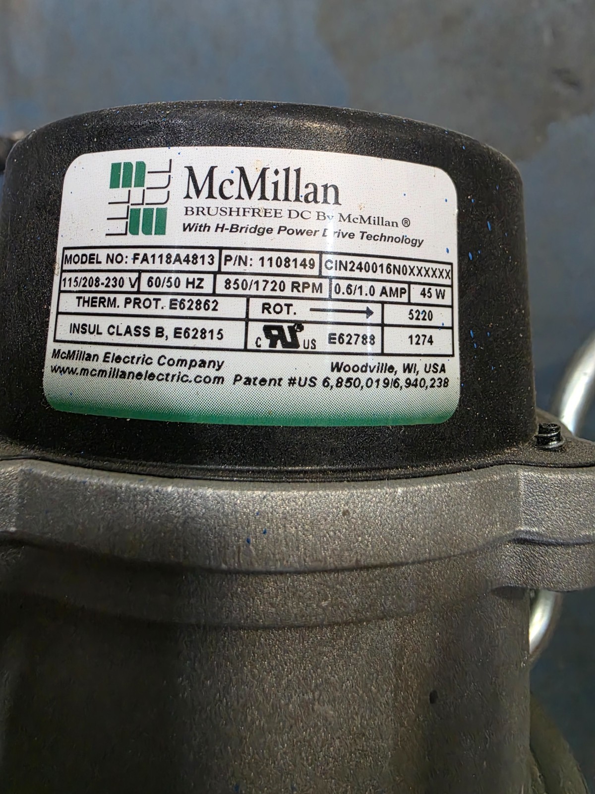 McMillan brushless fan motor