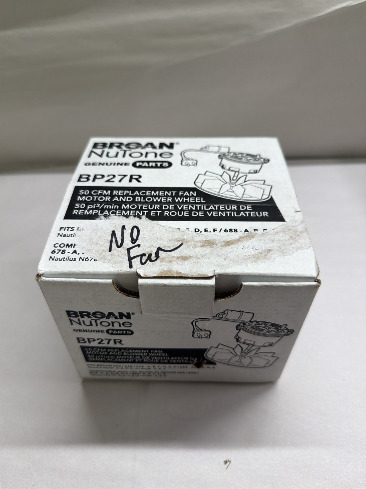 BP27R Broan Nutone Vent Bath Fan Motor, Missing Blower Wheel