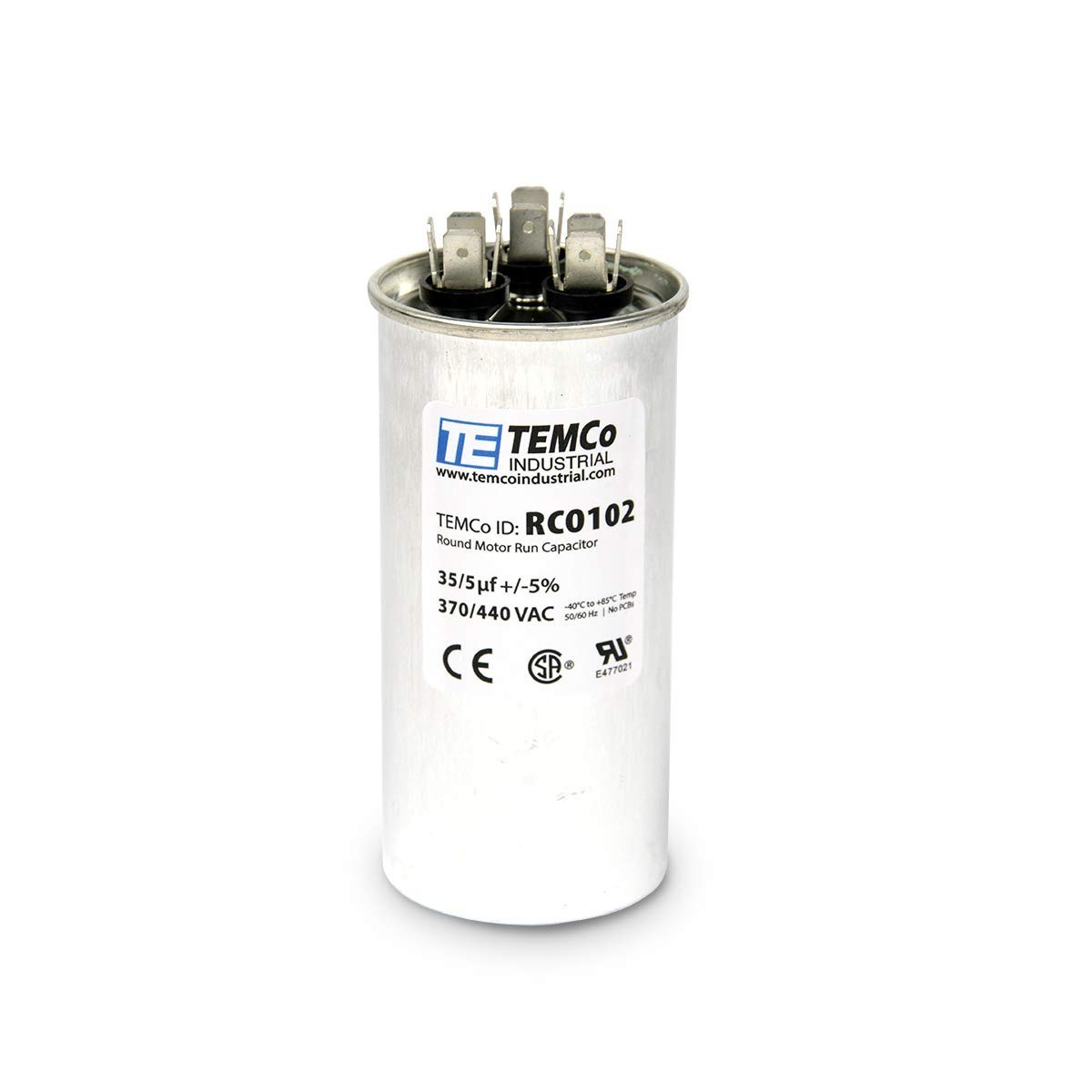 Durable TEMCo 35+5 uF Round Capacitor, 440 V, PCB-Free for Air Conditioners