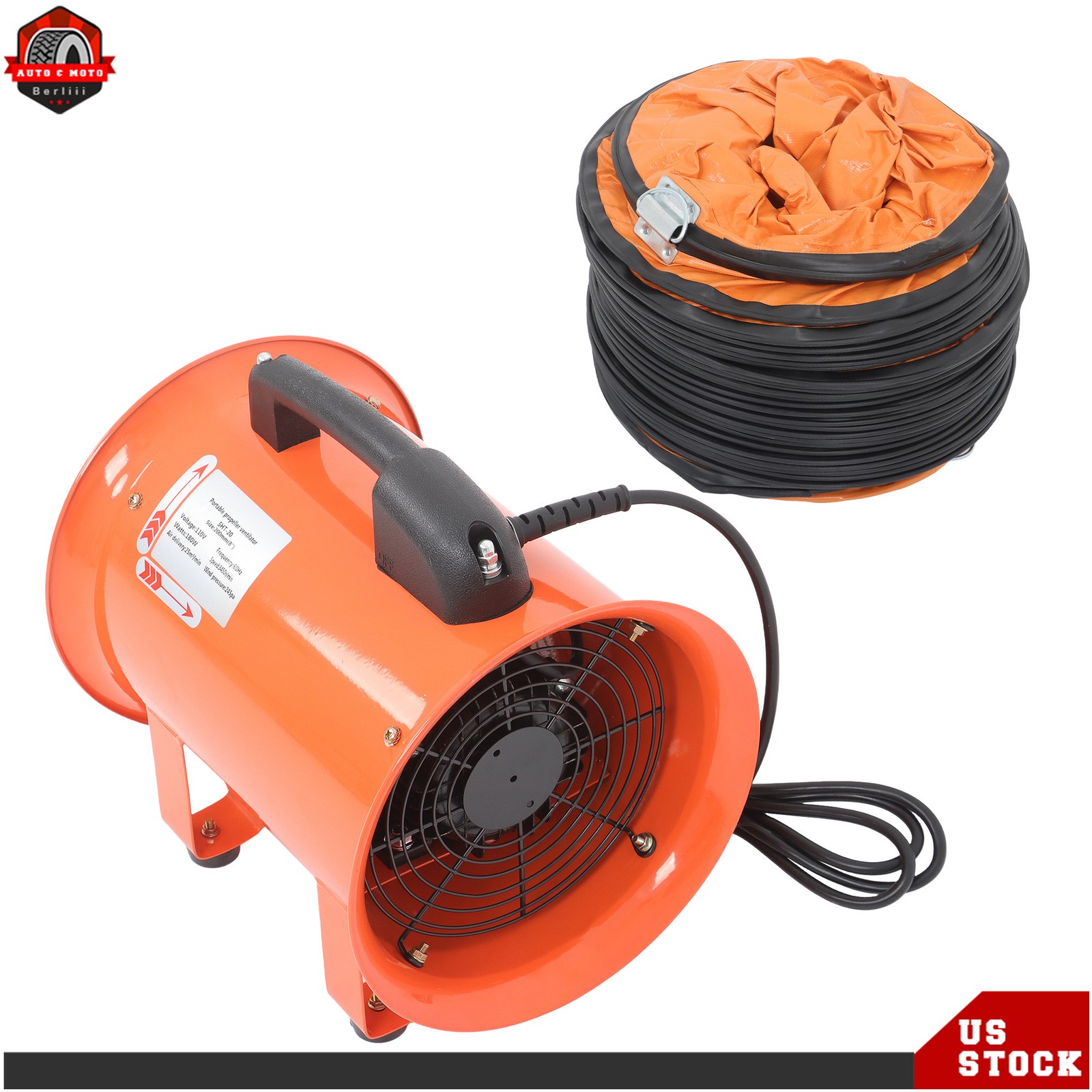 8″ Utility Blower Fan Exhaust Fan 180W 900CFM Ventilation Fan Portable 3450RPM