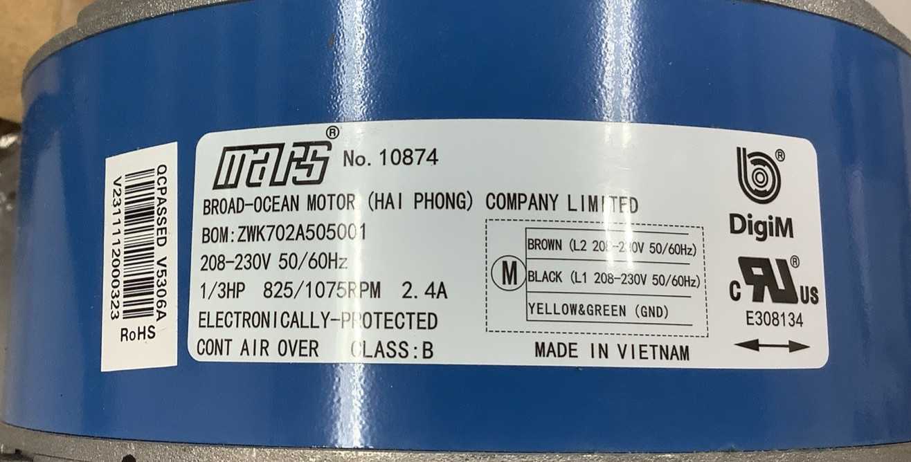 Mars 10874 Digi-Motor Condenser Fan Motor Multi-HP 825/1075RPM 208-230VAC(R106)