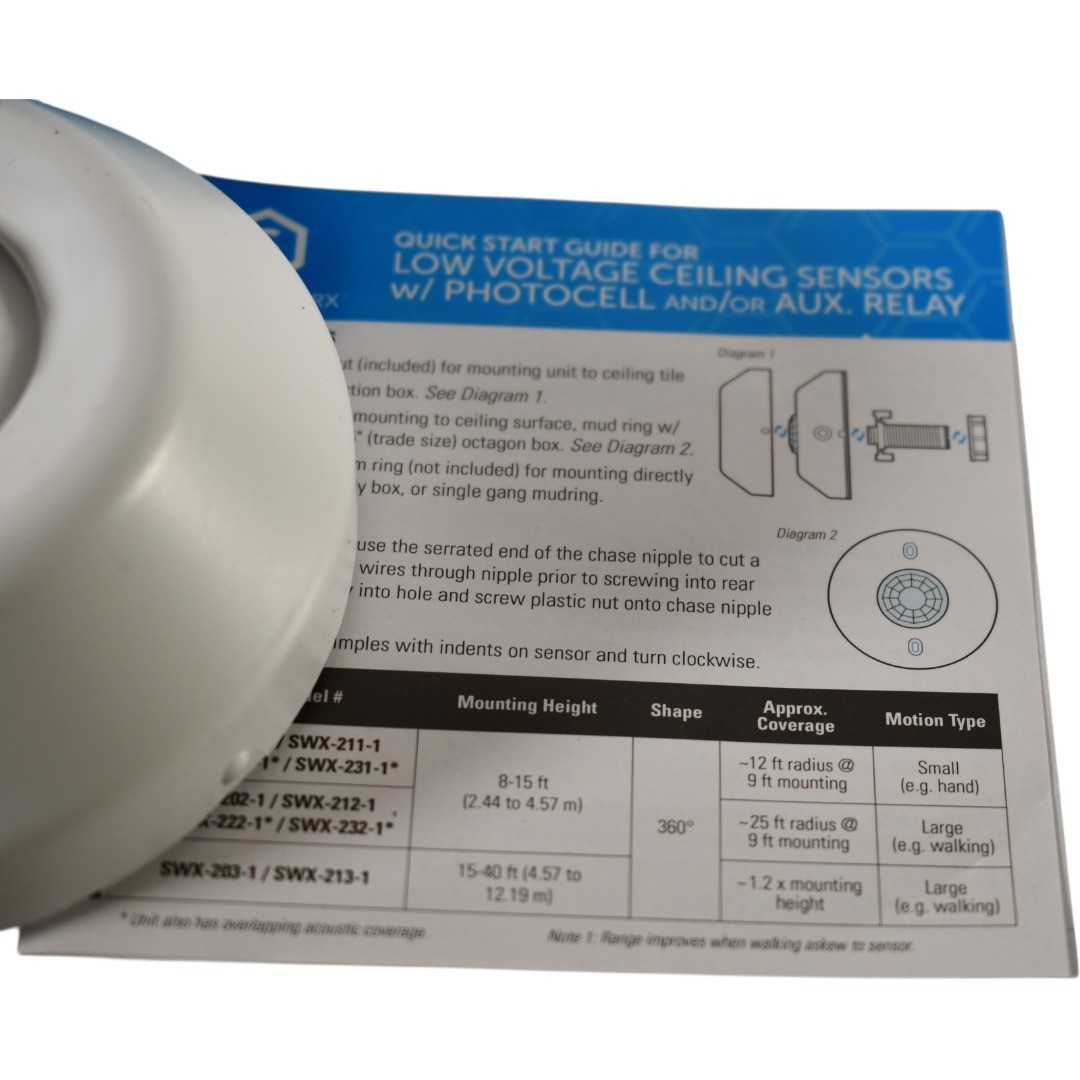 NEW Sensorworx SWX-222-1-AR Large Motion 360 Ceiling Sensor – Dual Tech, Low Vol