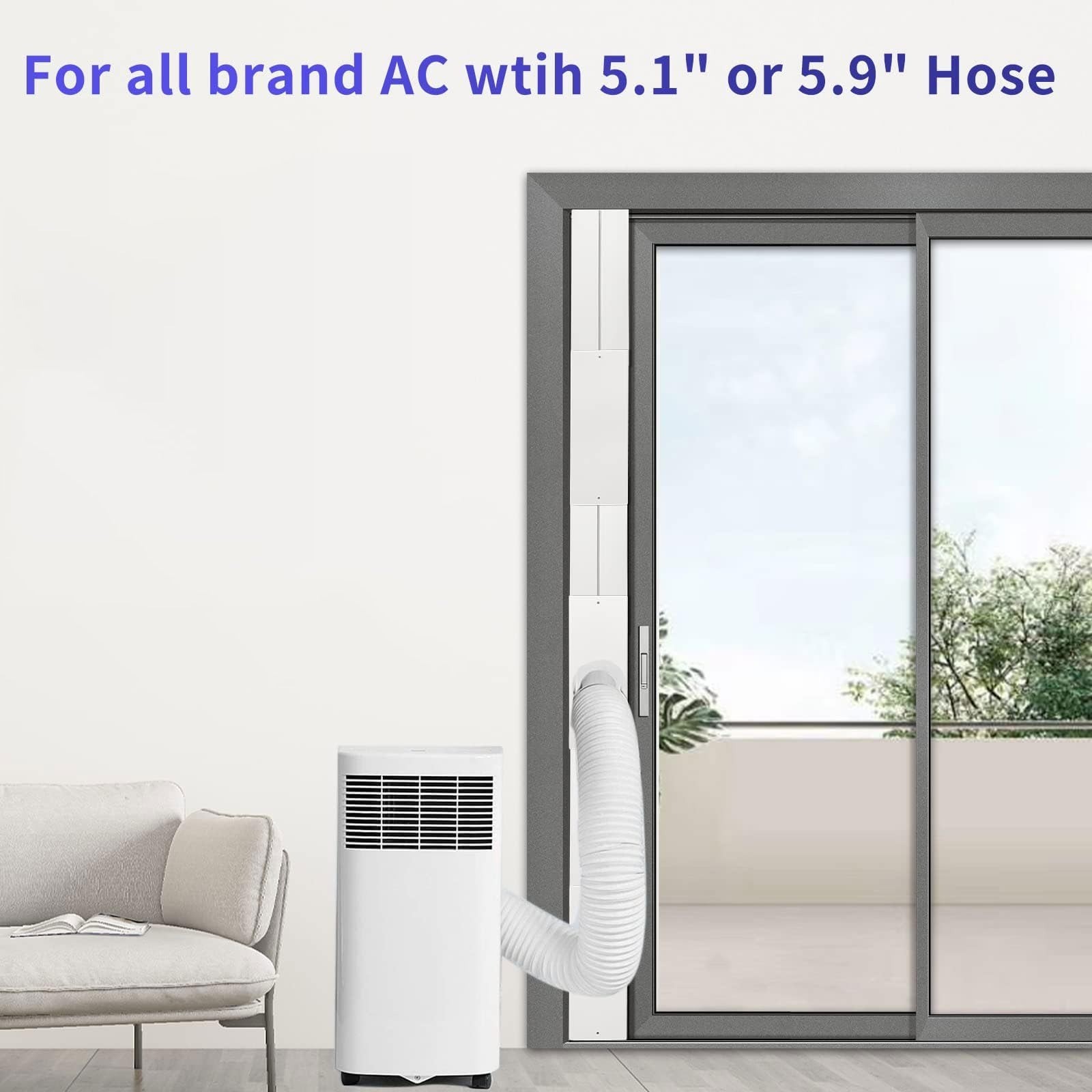 JEACENT Portable AC Sliding Door Vent Kit, Adjustable PVC Seal, 90 Inches