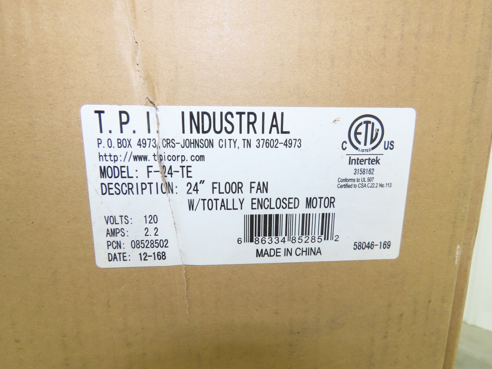 TPI Industrial F-24-TE 24″ Floor Fan with Totally Enclosed Motor 120VAC 2.2 Amp